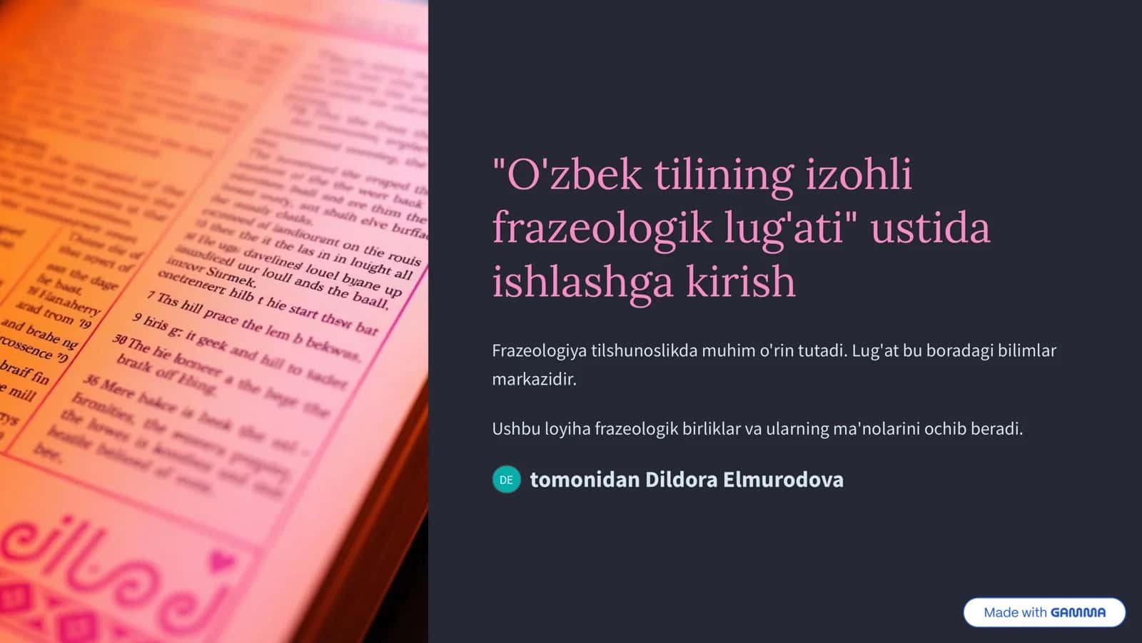 O'zbek tilining izohli frazeologik lug'ati