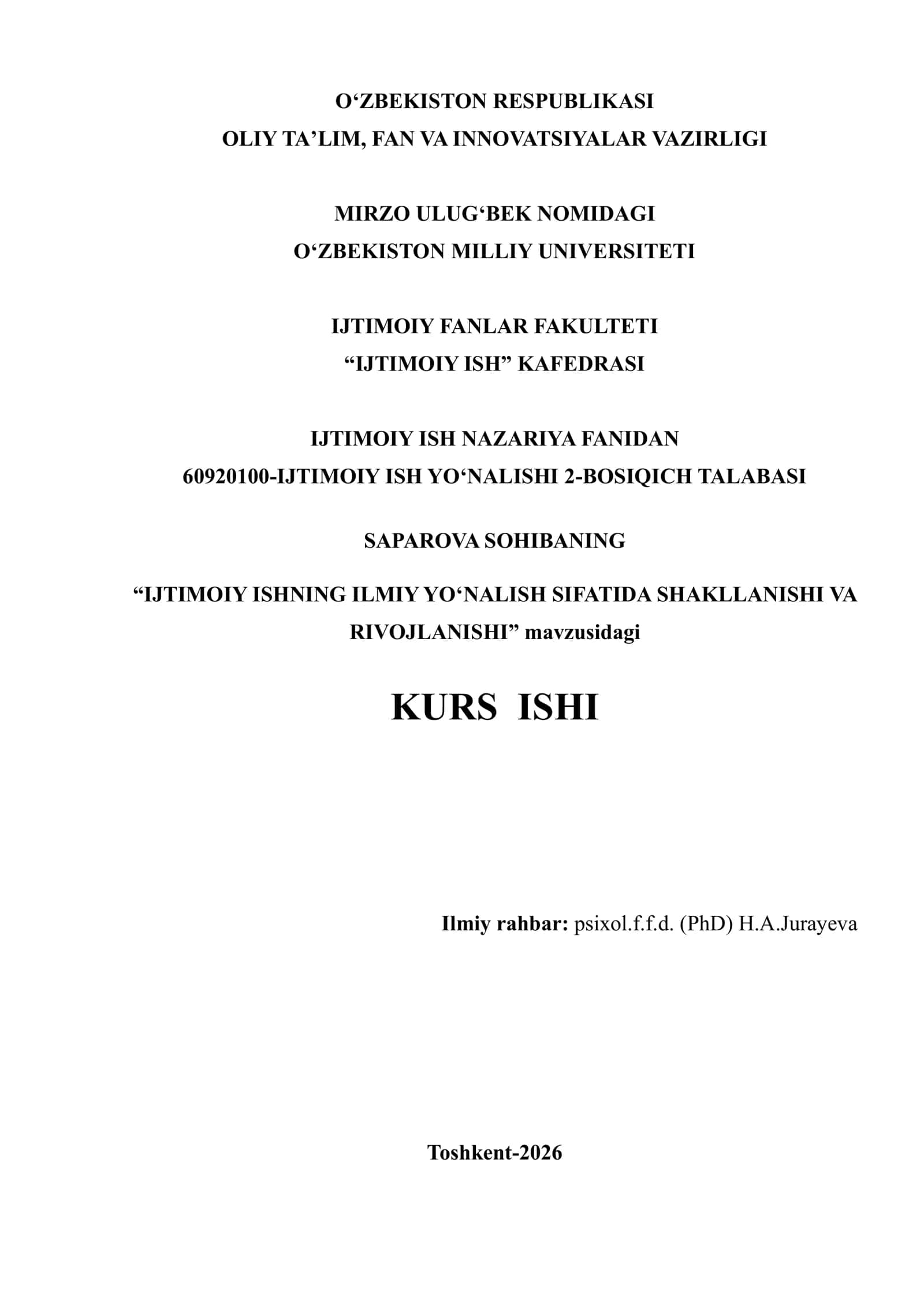 IJTIMOIY ISHNING ILMIY YO‘NALISH SIFATIDA SHAKLLANISHI VA RIVOJLANISHI