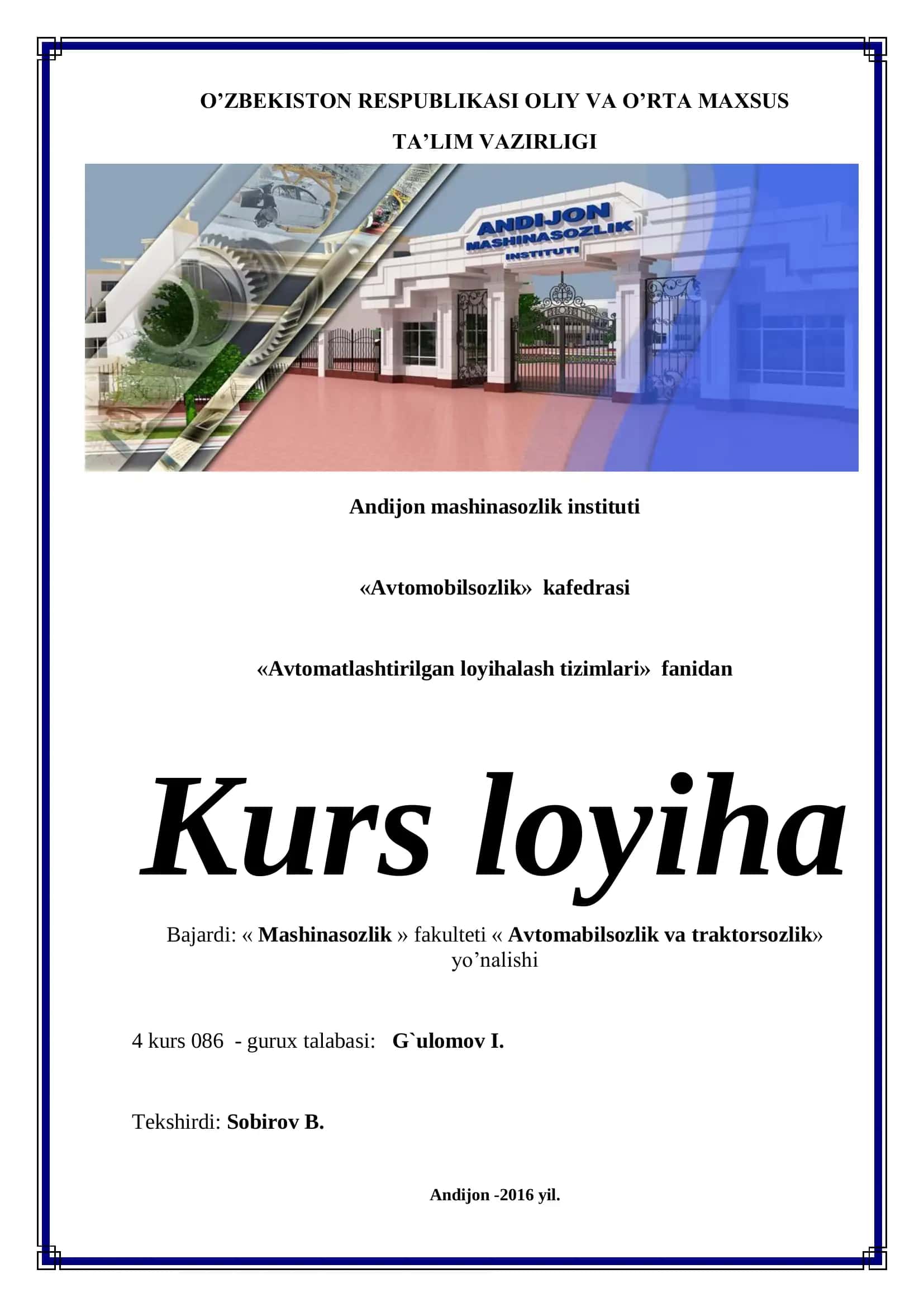 Avtomobilsozlik va traktorsozlik