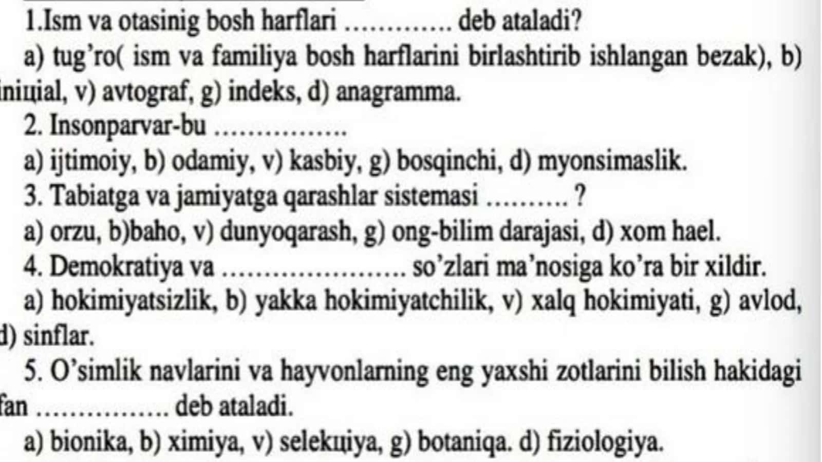Ona tili savolar (harbiy bilim yurtiga topshirmoqchi bo'lganlar uchun)