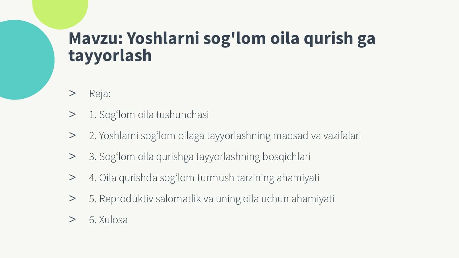 Yoshlarni sog'lom oila qurish ga tayyorlash