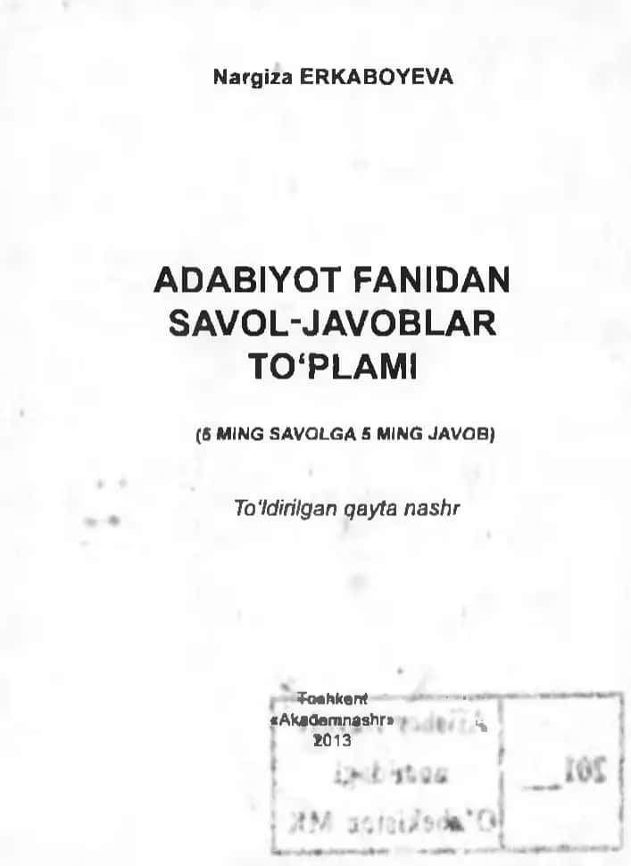 Adabiyot fanidan savol-javoblar to'plami