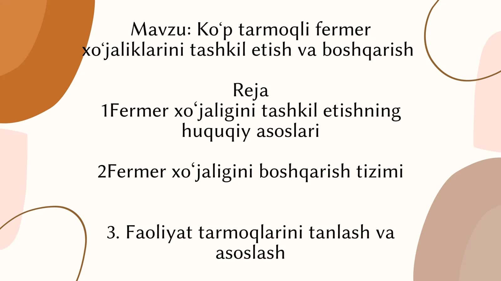 Koʻp tarmoqli fermer xoʻjaliklarini tashkil etish va boshqarish