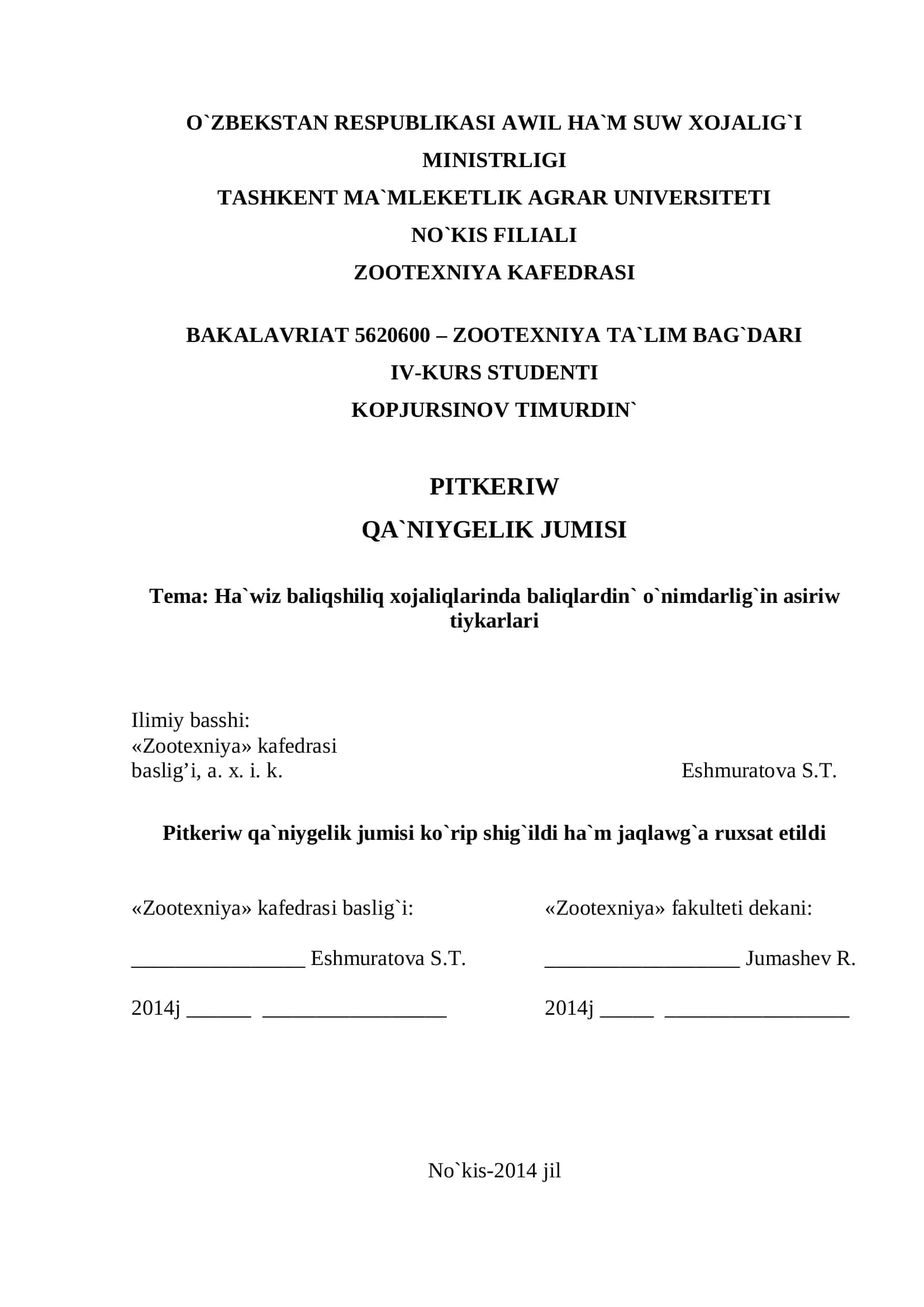 Qa`niygelik jumisi