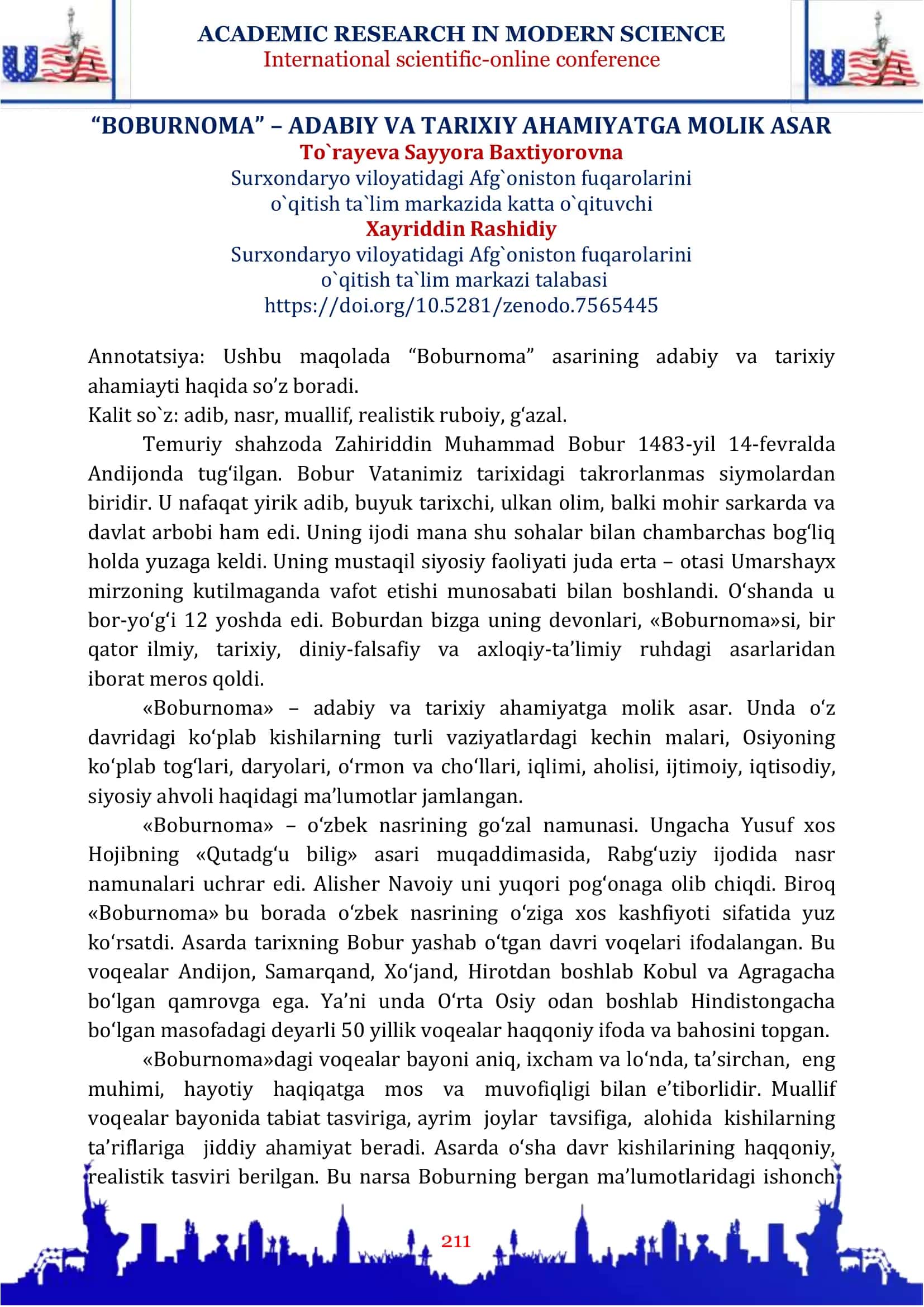 BOBURNOMA – ADABIY VA TARIXIY AHAMIYATGA MOLIK ASAR