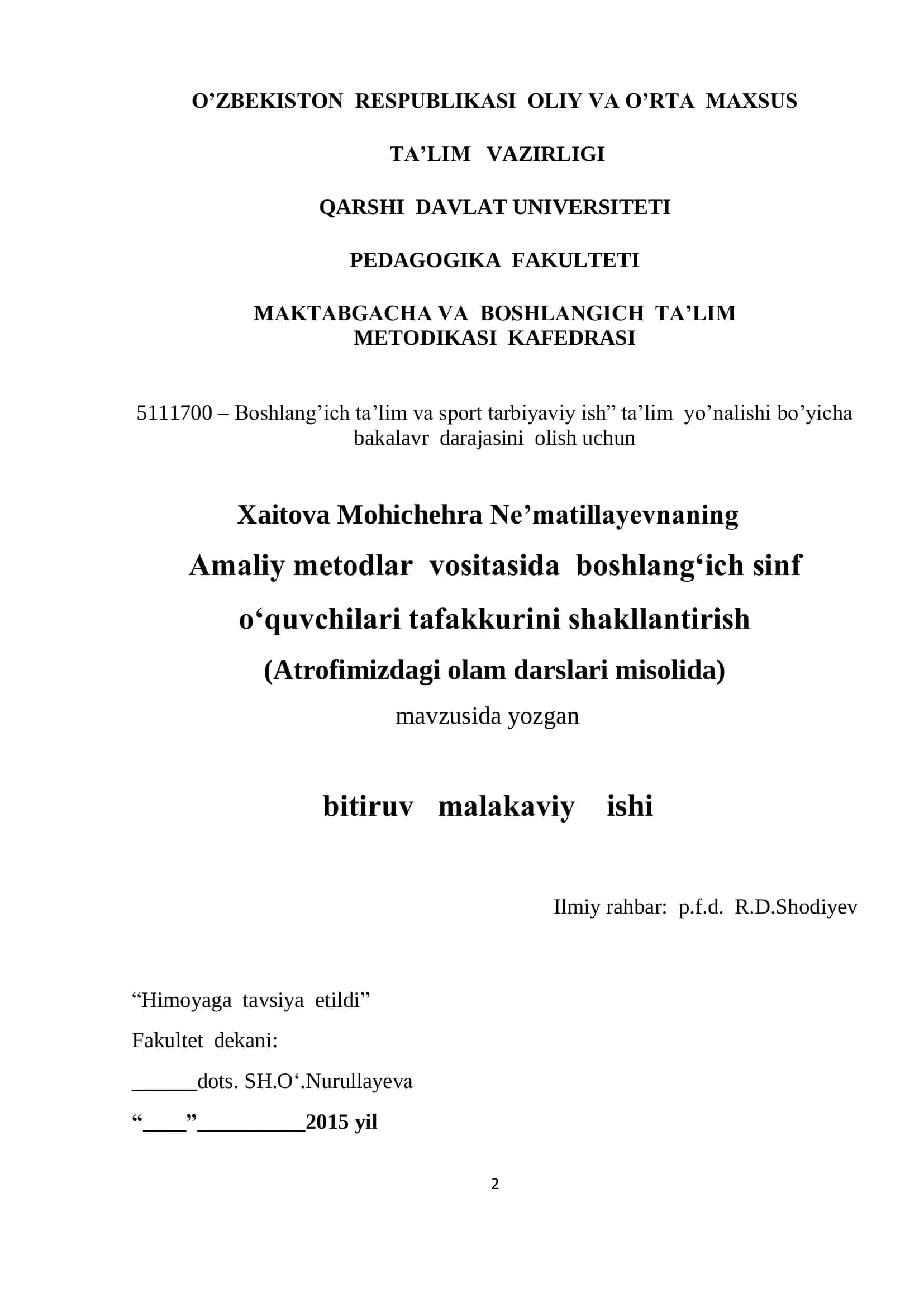 Boshlang’ich ta’lim va sport tarbiyaviy ish