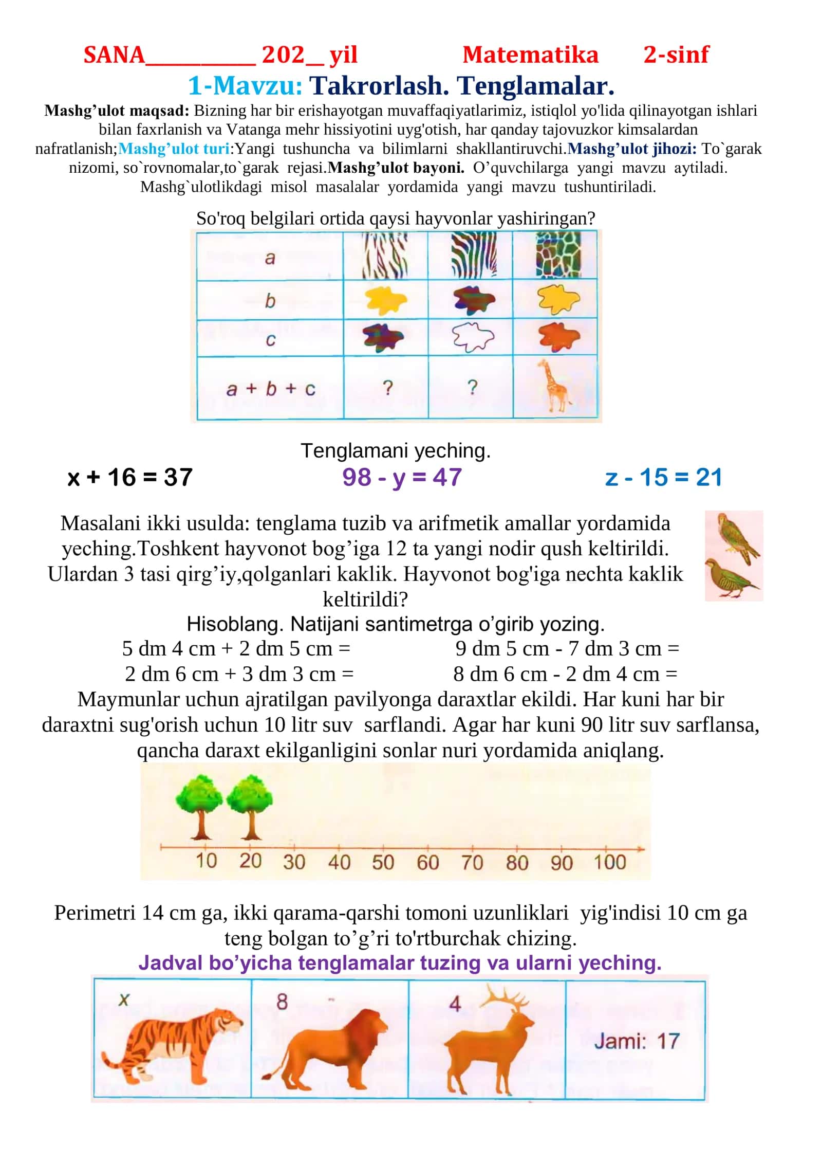 2-Sinf Iqtidorli o'zlashturuvchi Ona-tili va Matematikadan DARS KONSPEKTI 34 soatlik to'liq