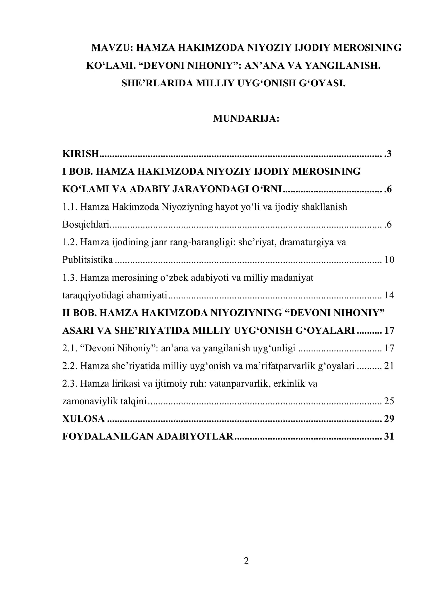 HAMZA HAKIMZODA NIYOZIY IJODIY MEROSINING KO‘LAMI. “DEVONI NIHONIY”