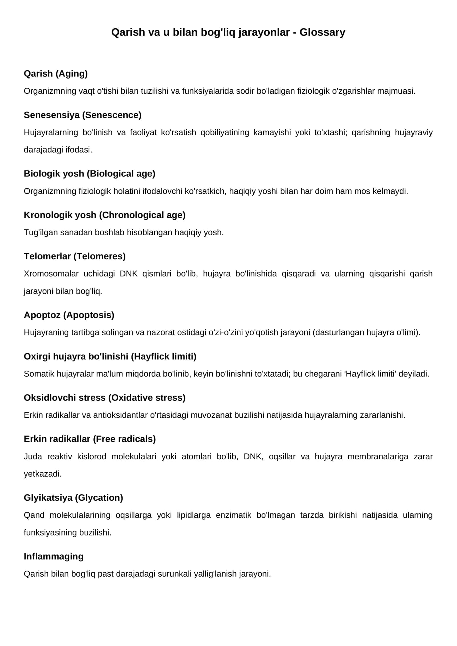 Qarish va u bilan bog'liq jarayonlar - Glossary