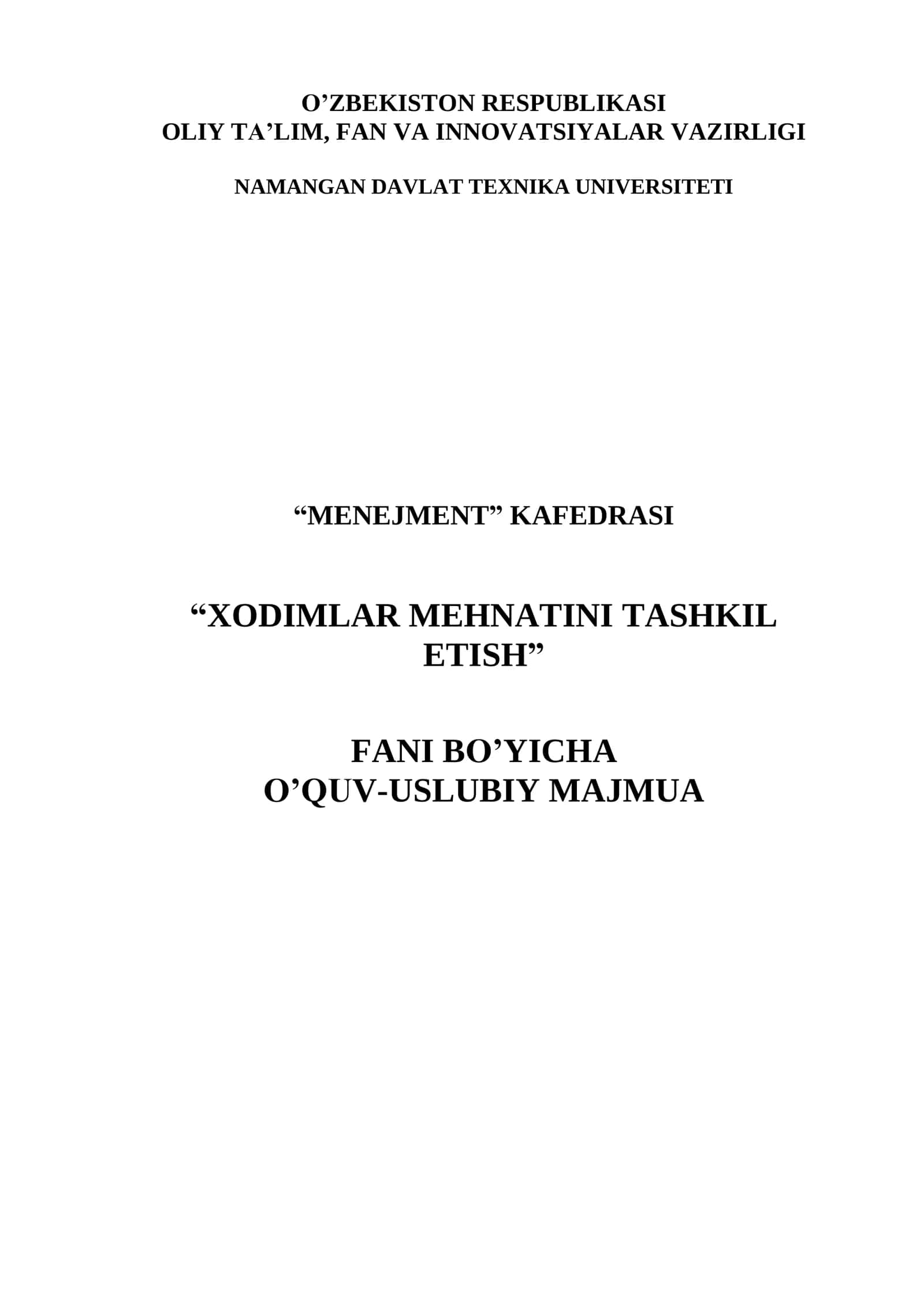 XODIMLAR MEHNATINI TASHKIL ETISH