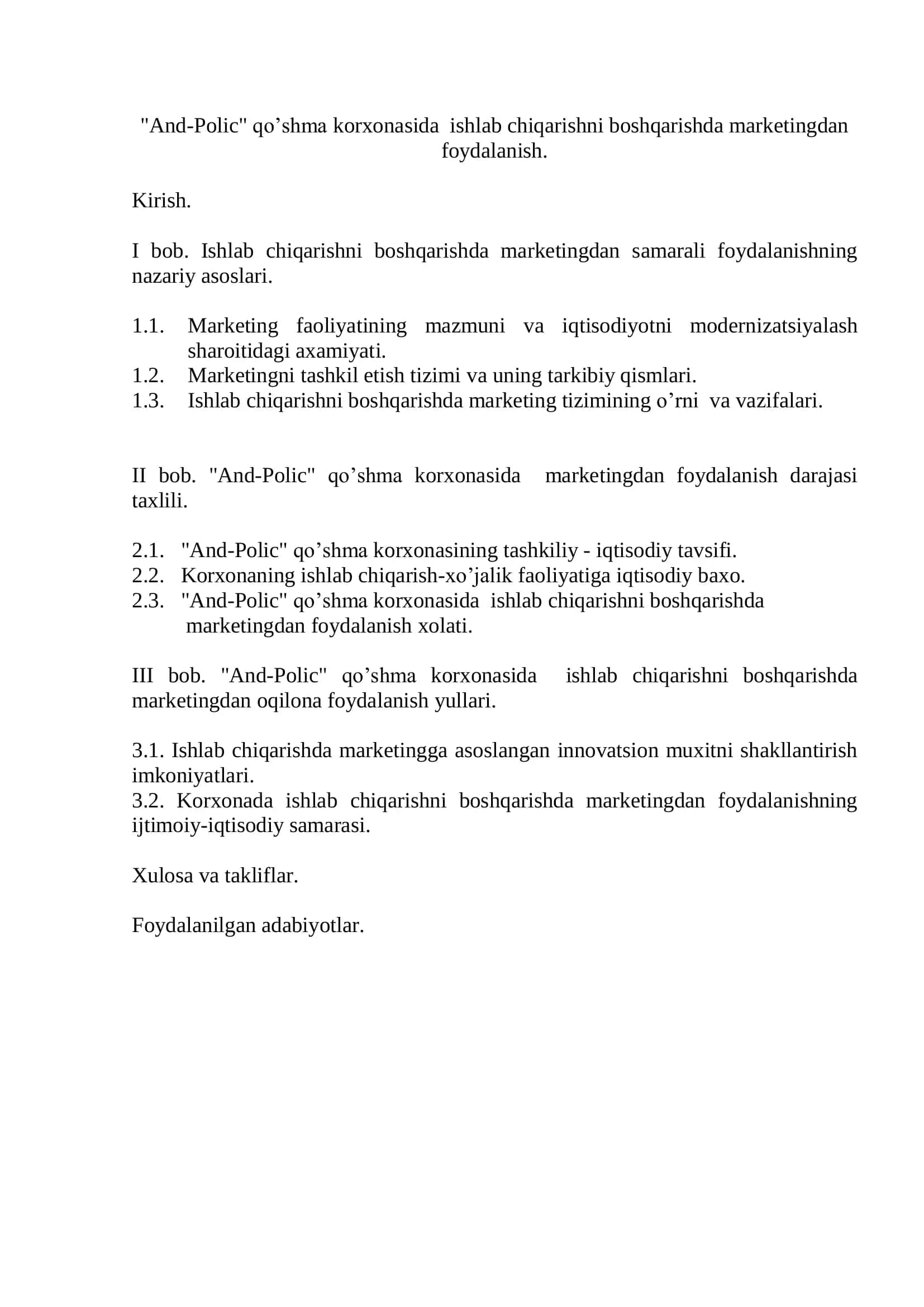 Ishlab chiqarishda marketingdan foydalanish