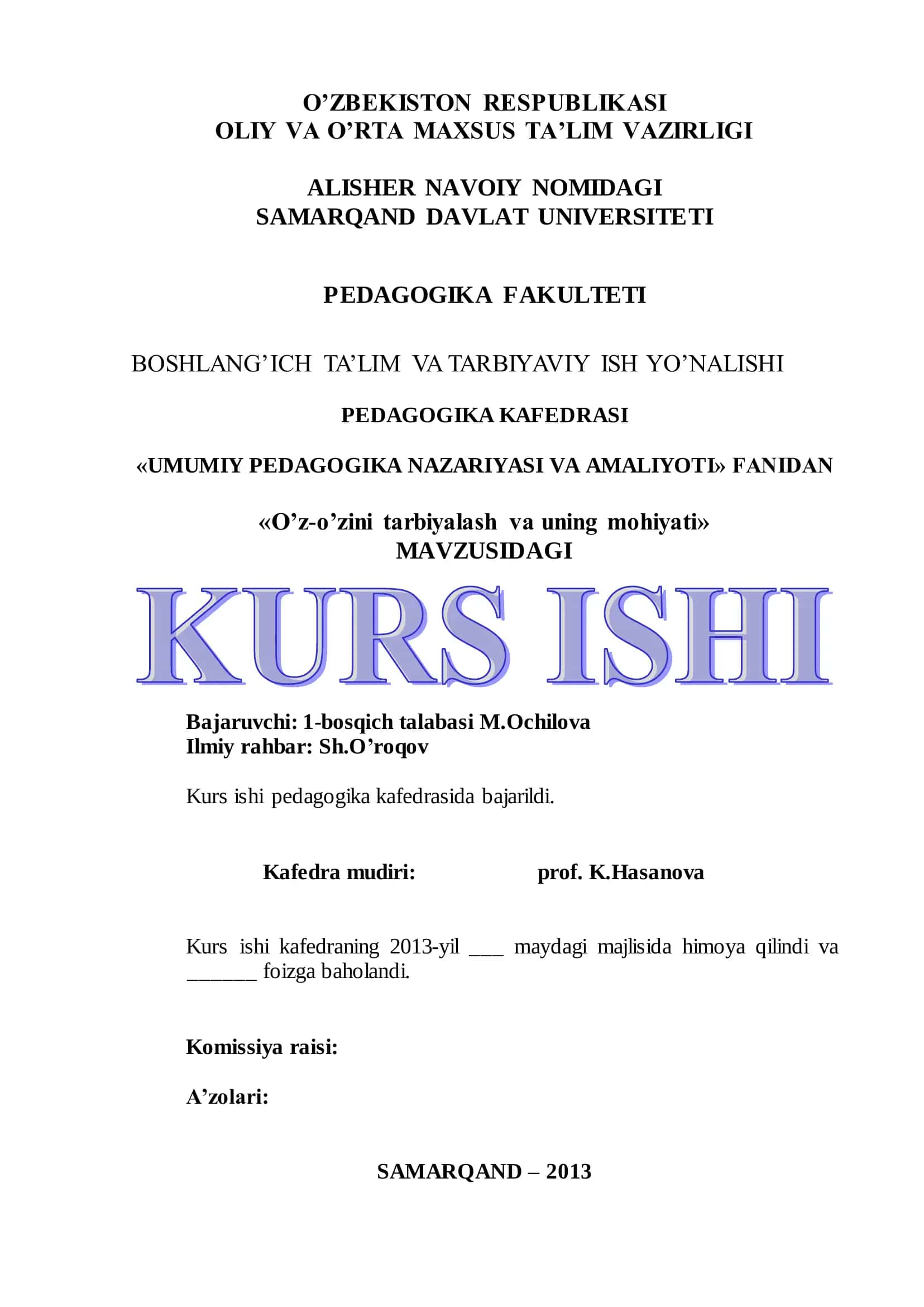 O'z-o'zini tarbiyalash va uning mohiyati