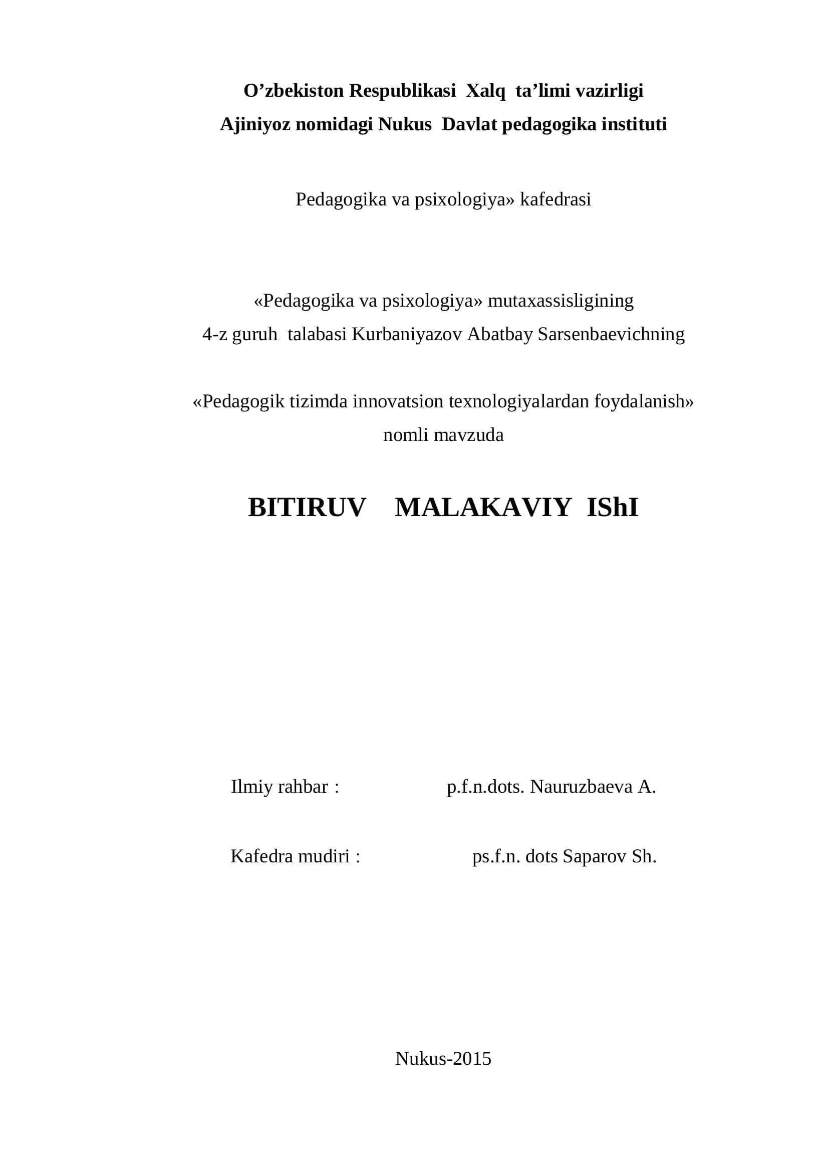 Pedagogik tizimda innovatsion texnologiyalardan foydalanish