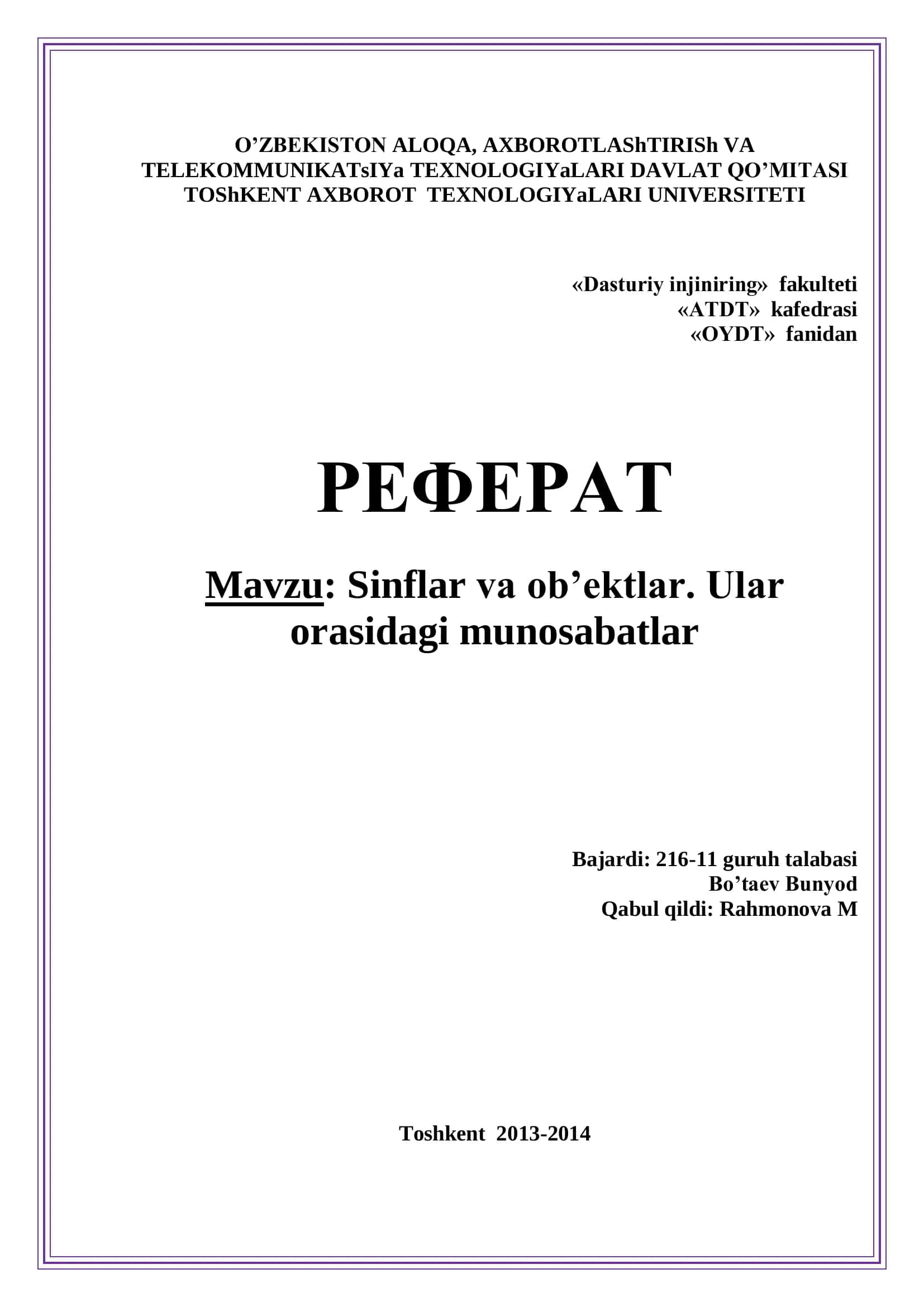 Sinflar va ob’ektlar