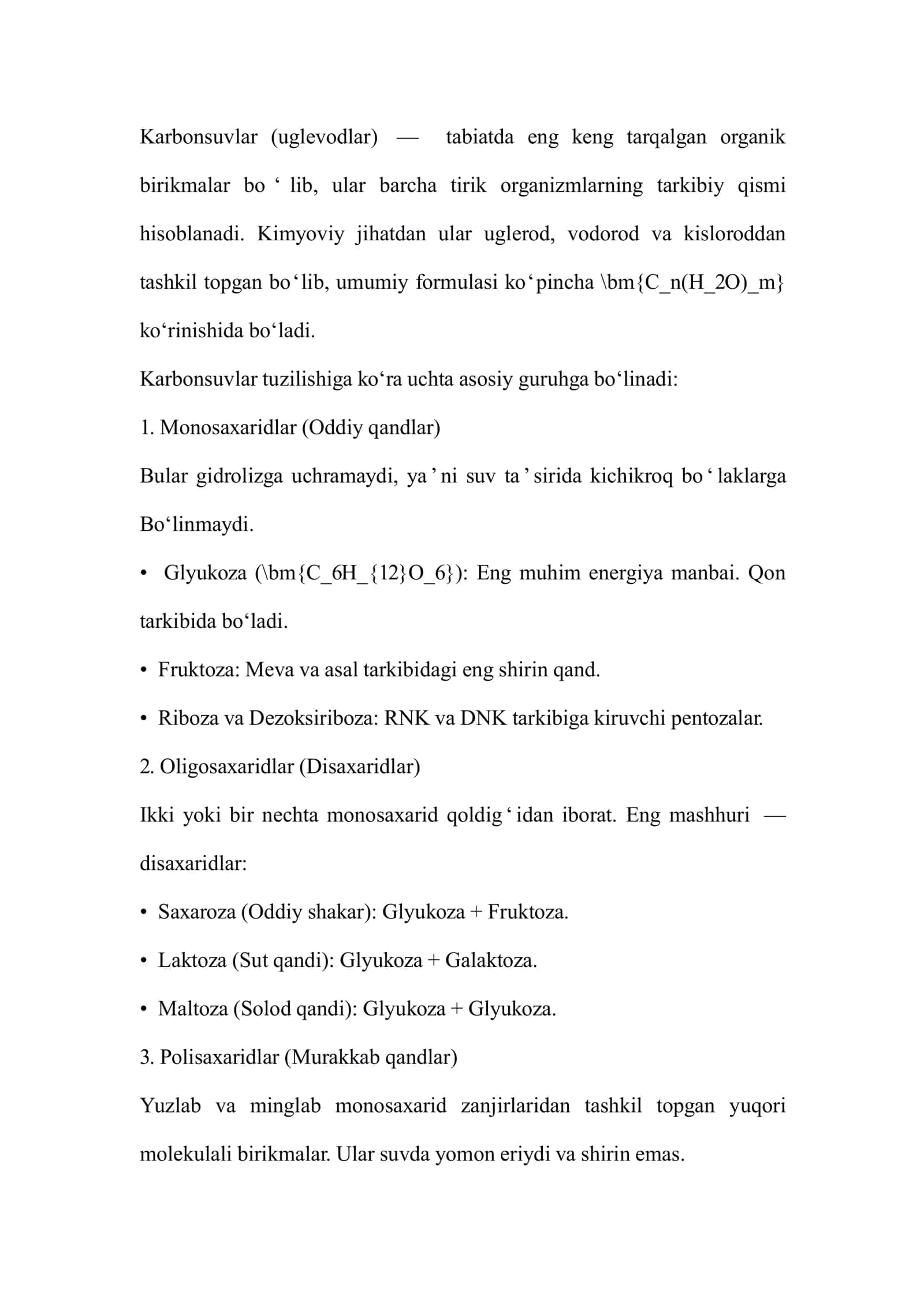 Karbonsuvlar (uglevodlar)
