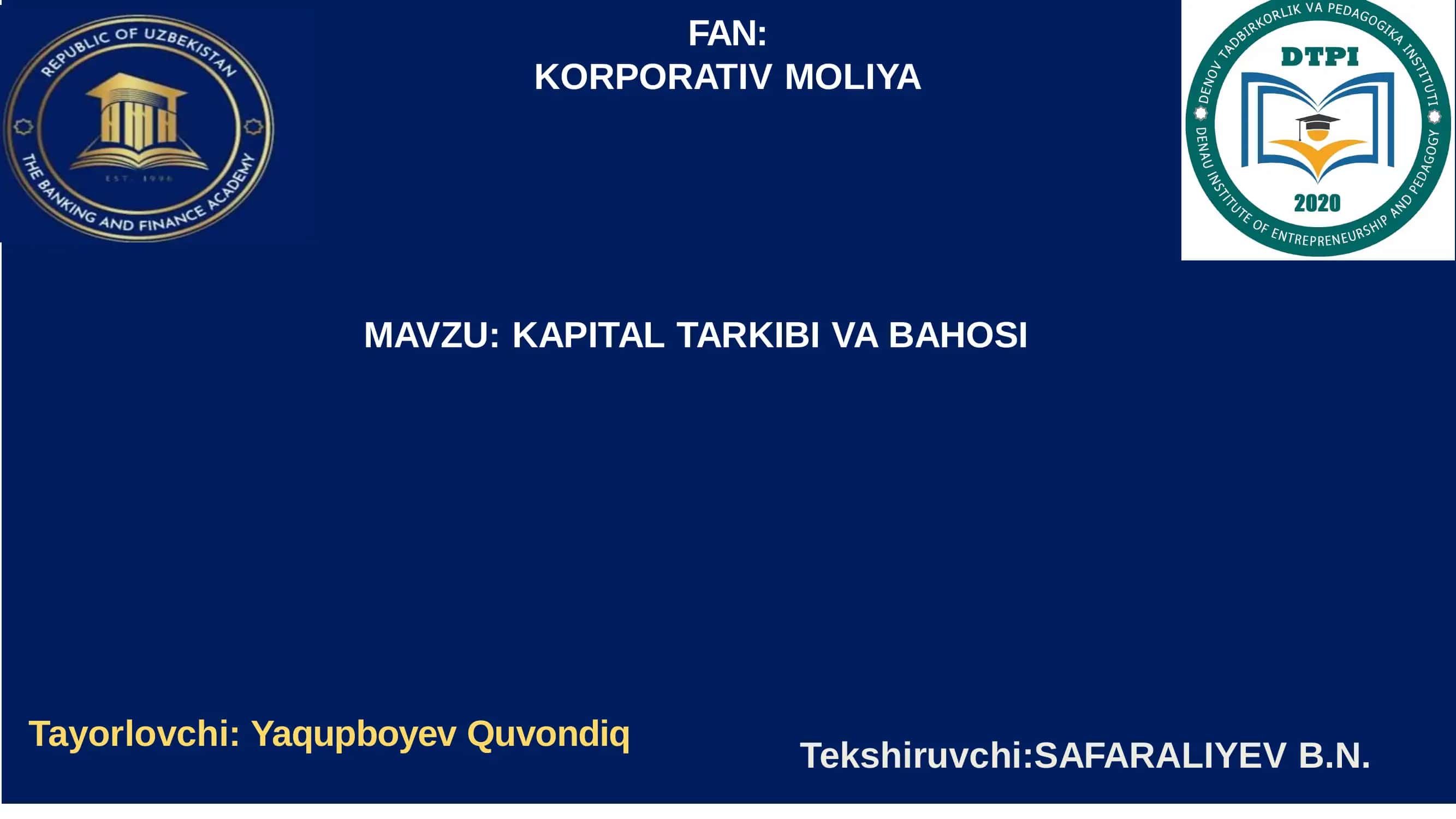 Kapital Tarkibi va Bahosi