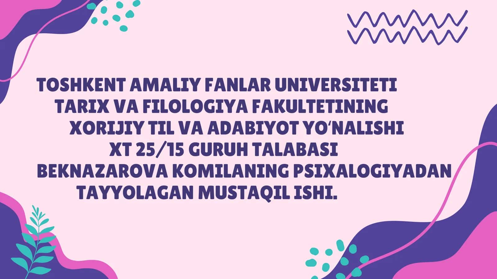 Xorijiy TIl va Adabiyot yo'nalishi psixologiyadan tayyorgarlik