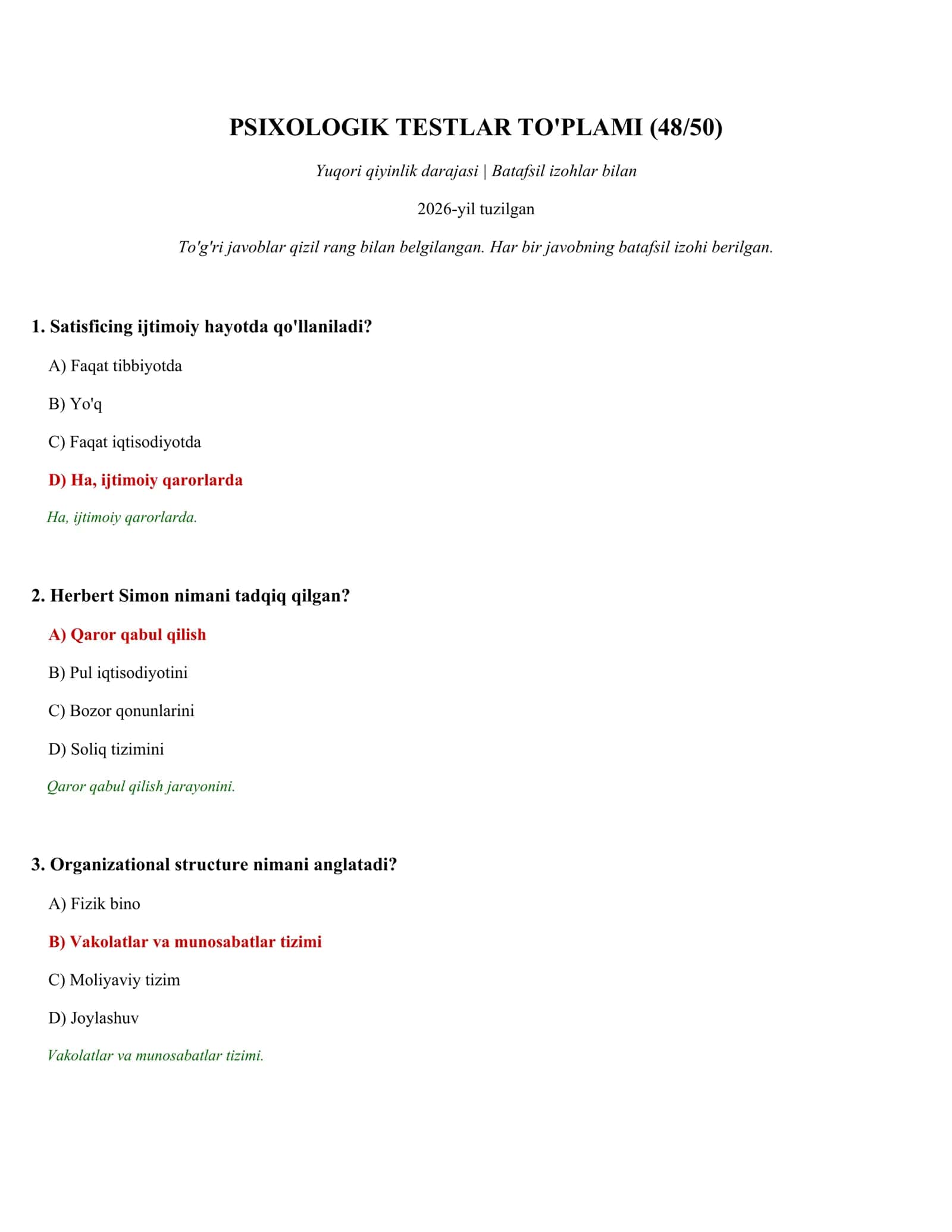 PSIXOLOGIK TESTLAR TO'PLAMI (48/50)