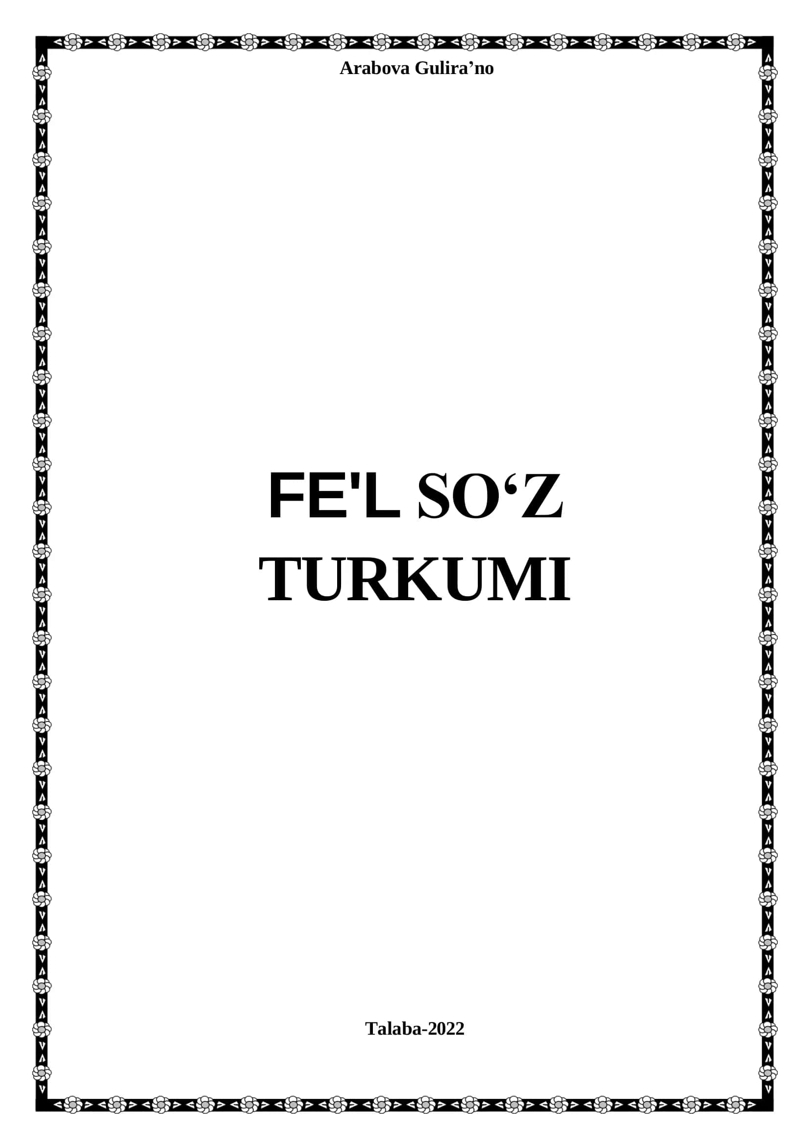 Fe'l So‘z Turkumi