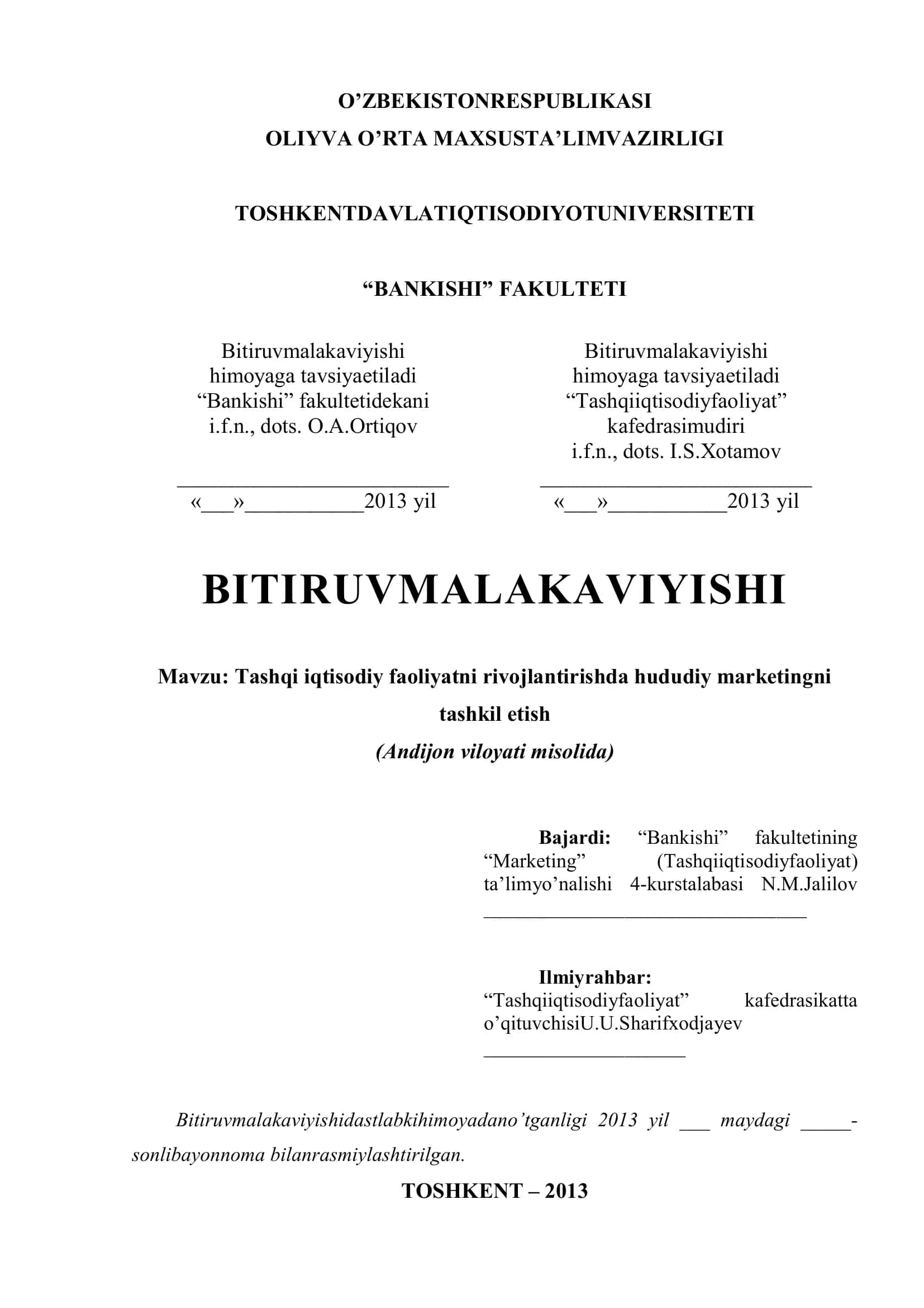 Tаshqi iqtisоdiy faoliyatni rivojlantirishda hududiy marketingni tashkil etish
