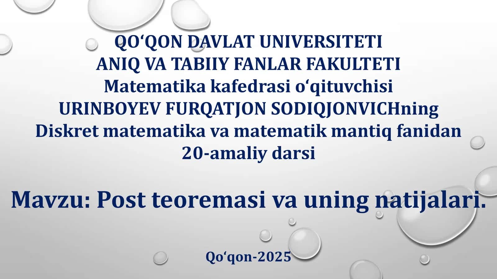 Post teoremasi va uning natijalari