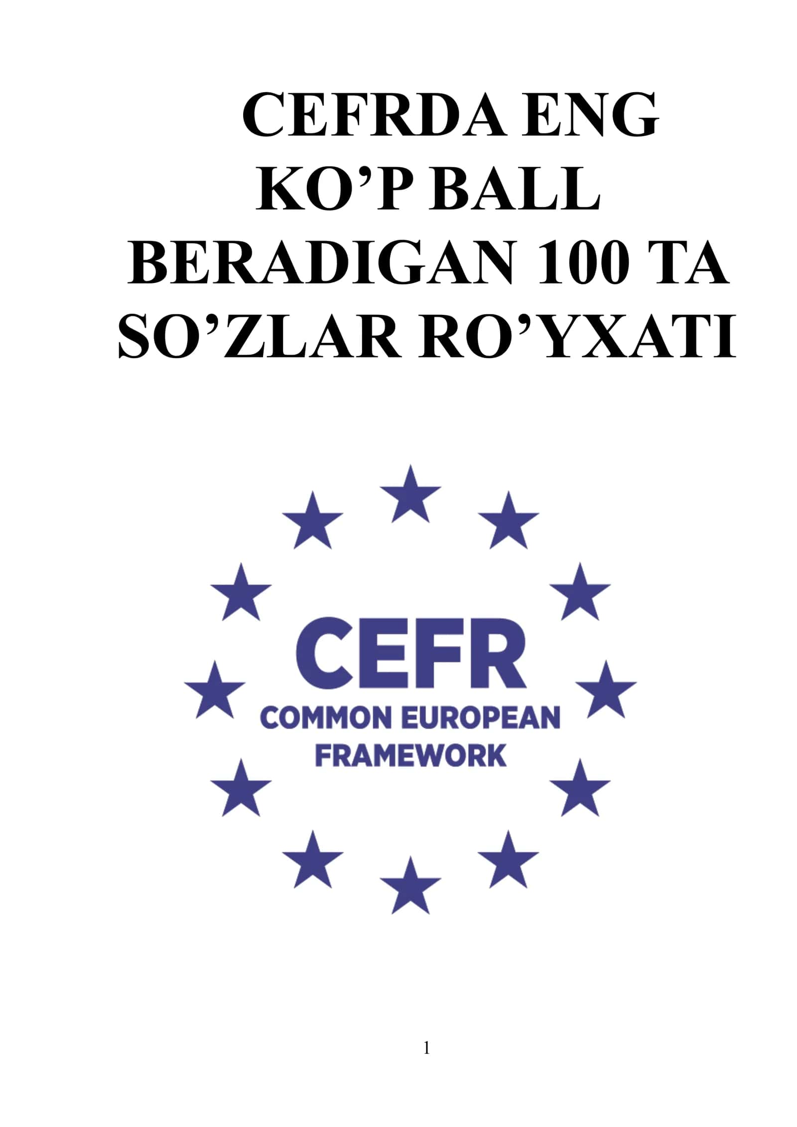 "CEFR" da eng ko'p ball beradigan so'zlar jadvali uzbekcha-inglizcha