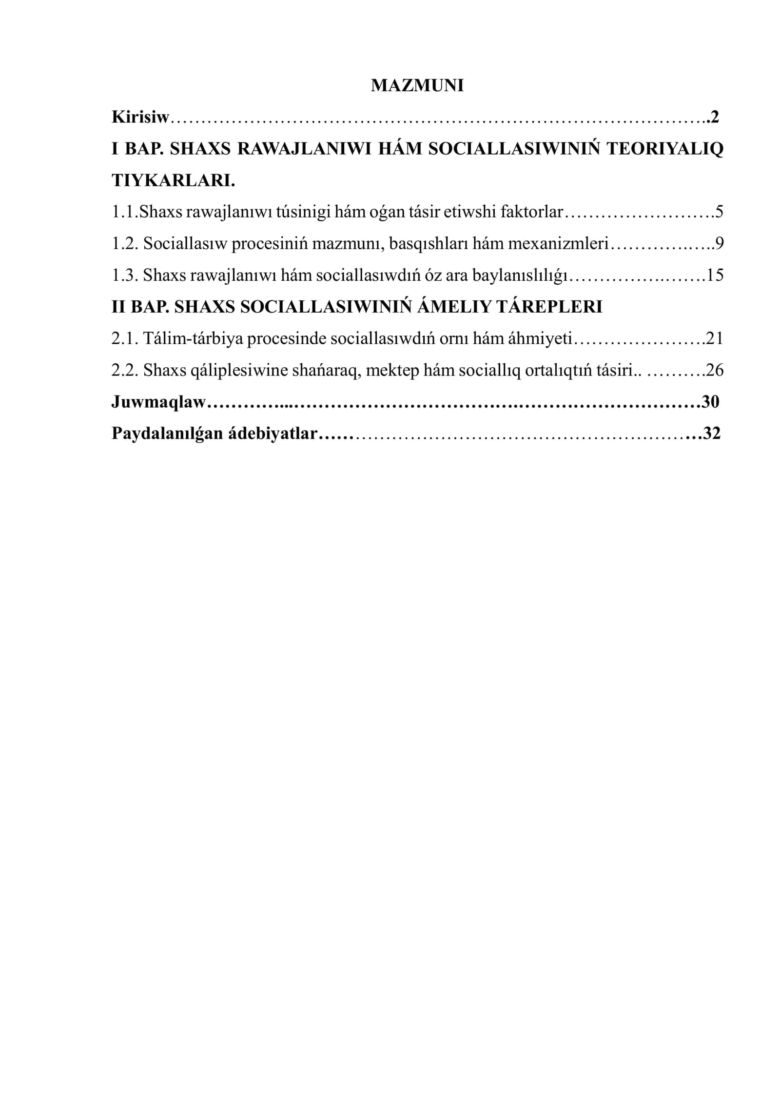 SHAXS RAWAJLANIWI HÁM SOCIALLASIWINIŃ TEORIYALIQ TIYKARLARI