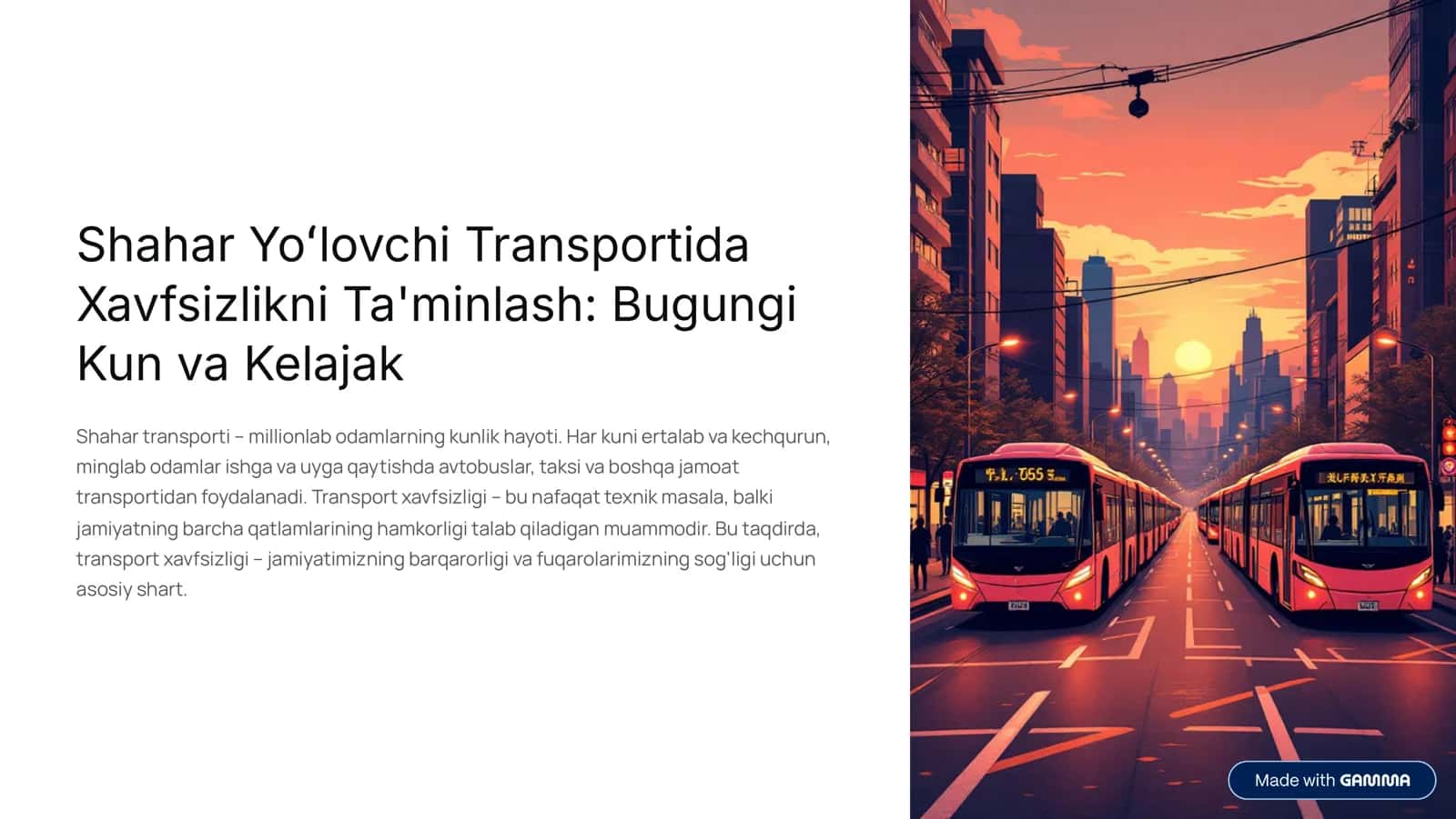 Shahar Yoʻlovchi Transportida Xavfsizlikni Ta'minlash