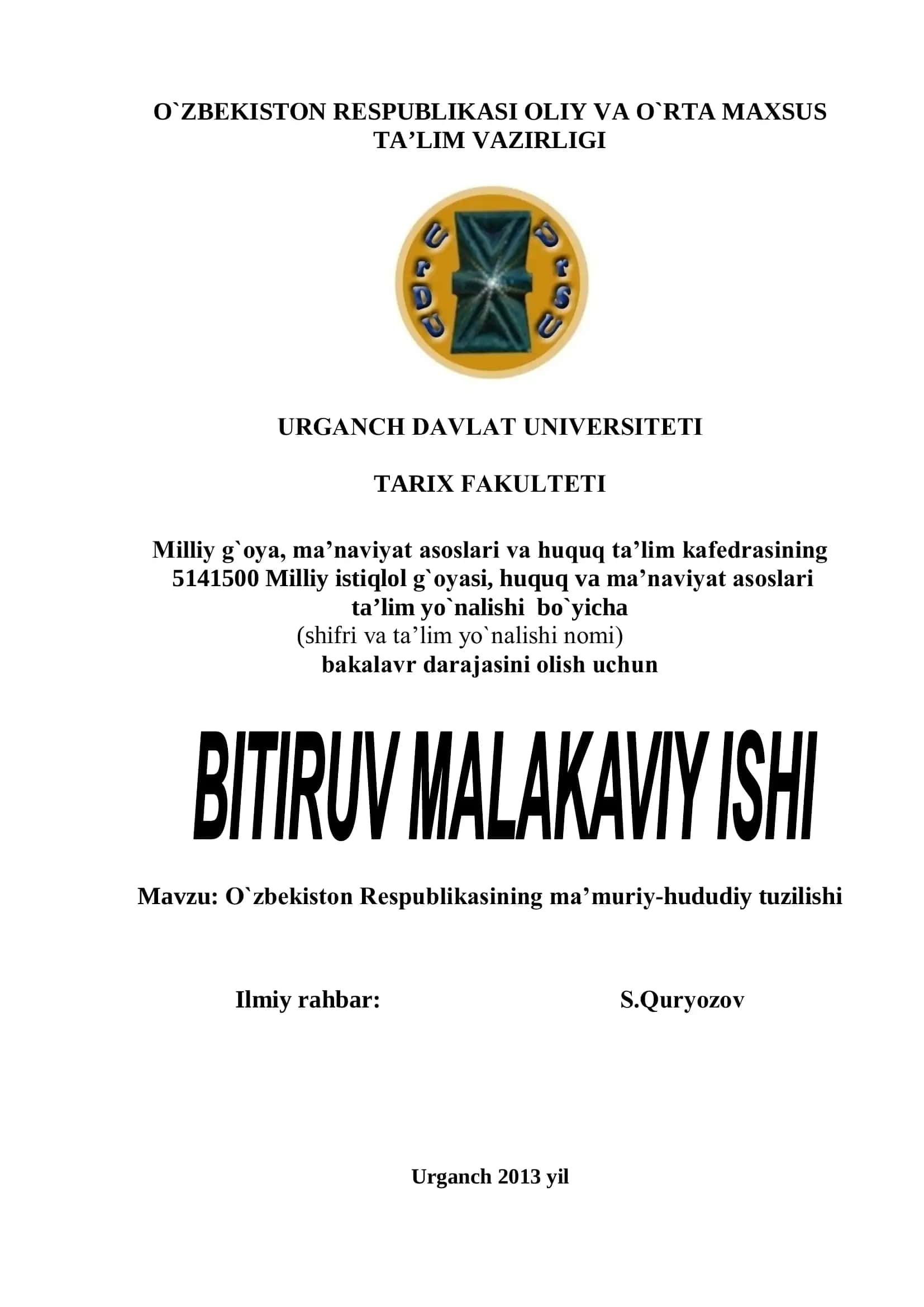 O`zbеkistоn Rеspublikasining ma’muriy-hududiy tuzilishi