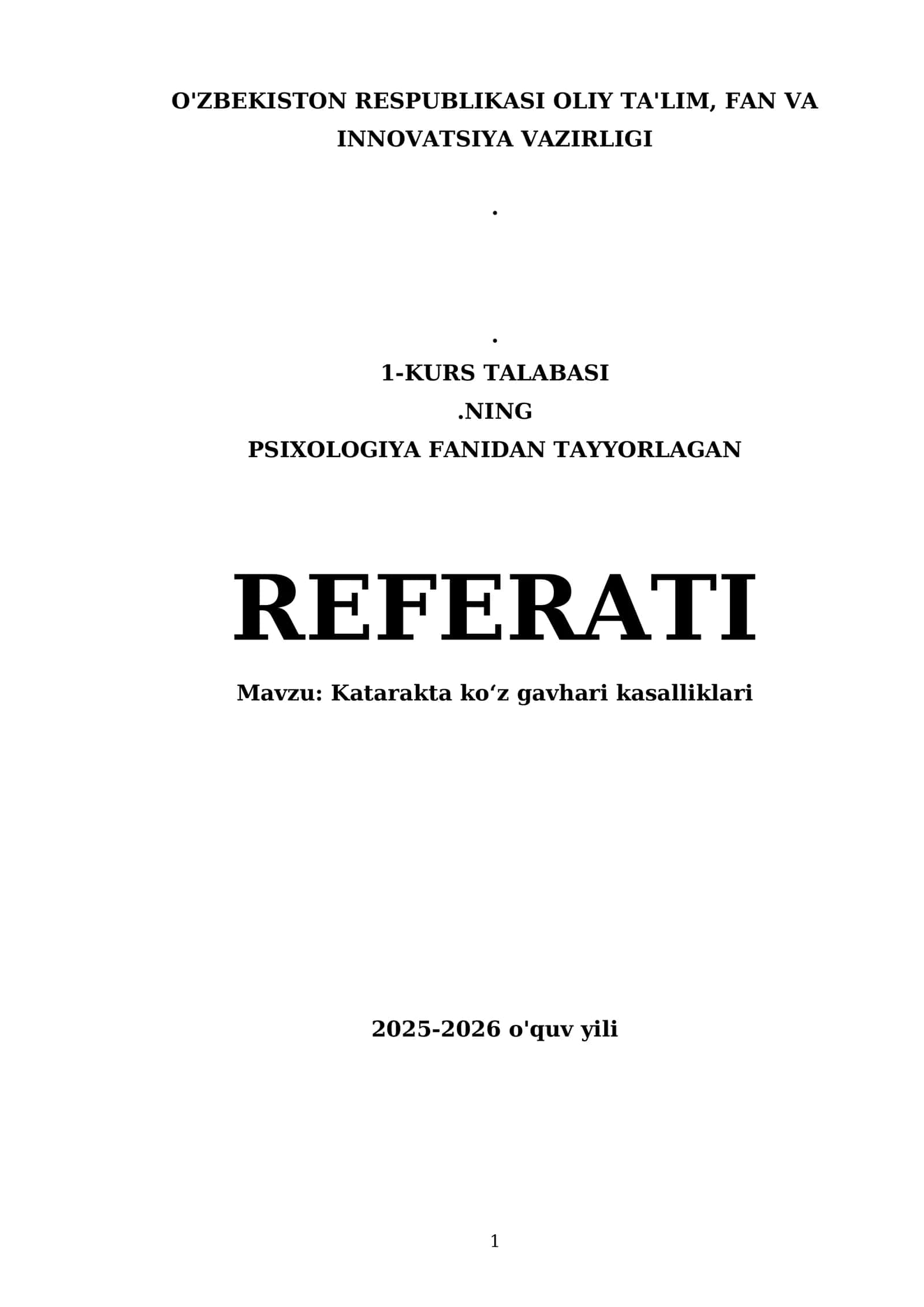 Katarakta koʻz gavhari kasalliklari