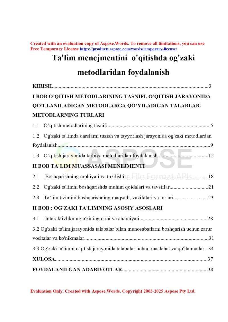 Ta'lim menejmentini o‘qitishda og‘zaki metodlardan foydalanish