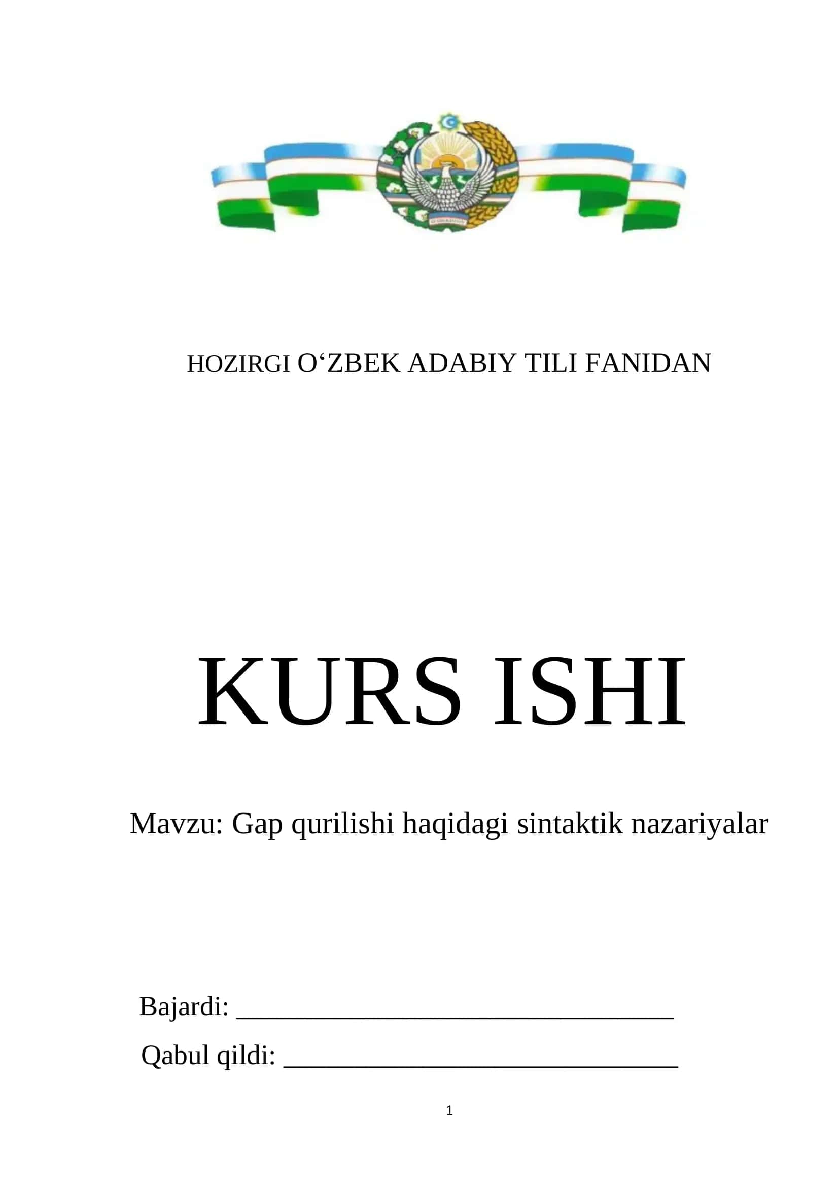 HOZIRGI O‘ZBEK ADABIY TILI FANIDAN KURS ISHI