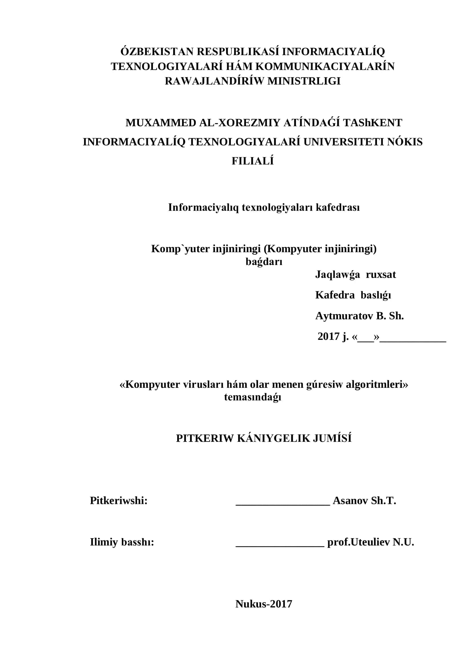 Kompyuter viruslari ham olar menen guresiw algoritmleri
