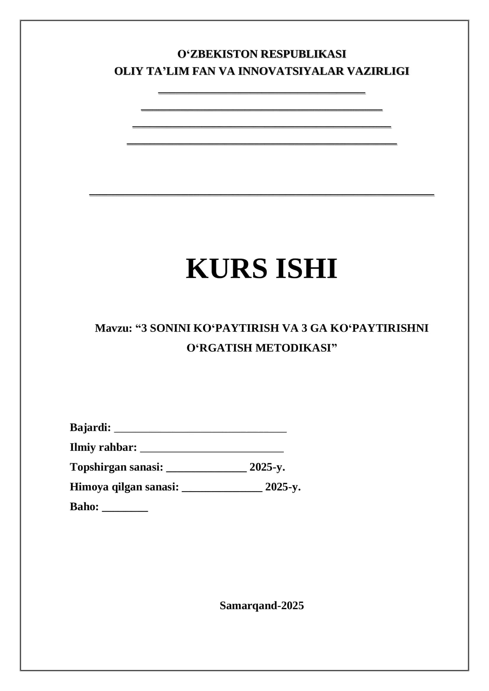 "3 SONINI KO‘PAYTIRISH VA 3 GA KO‘PAYTIRISHNI O‘RGATISH METODIKASI"