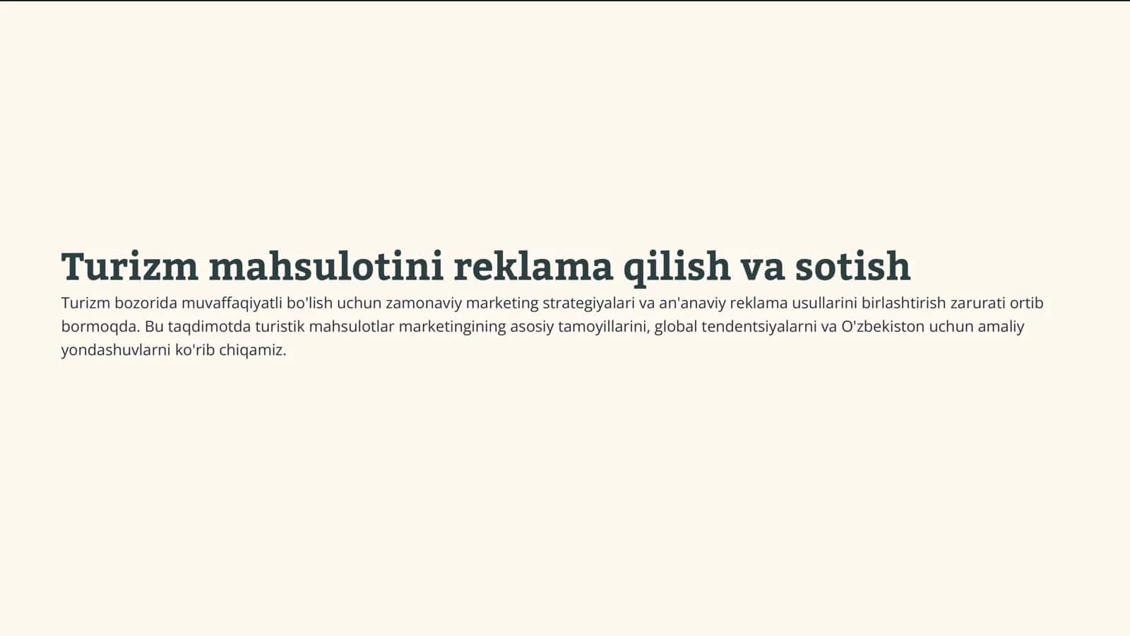 Turizm mahsulotini reklama qilish va sotish