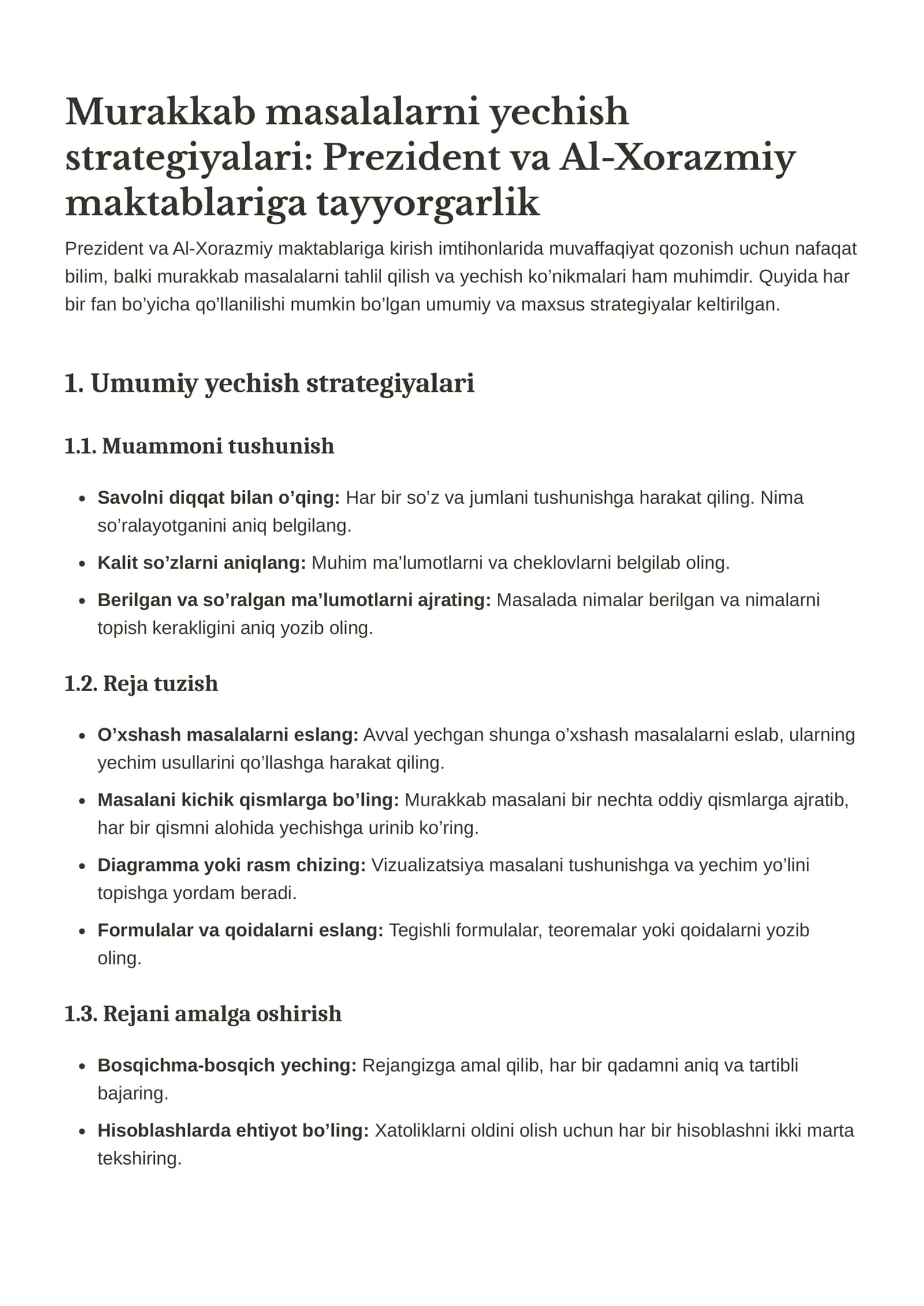 Murakkab masalalarni yechish strategiyalari: Prezident va Al-Xorazmiy