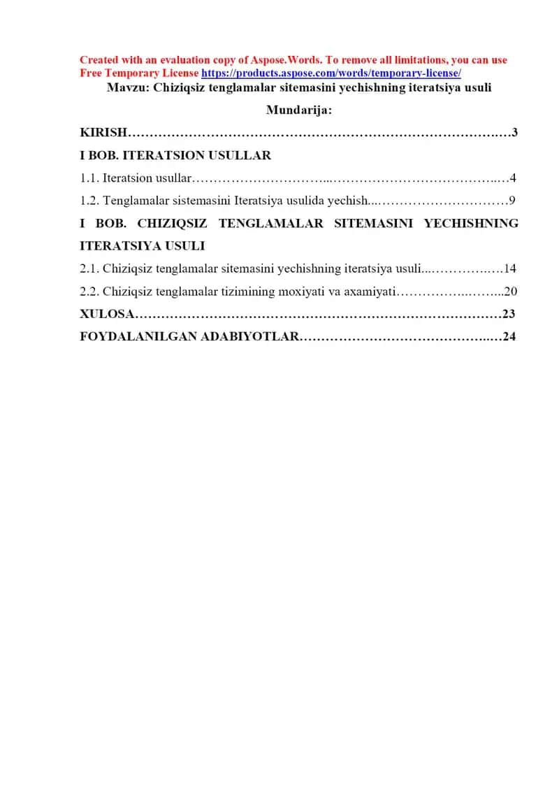 Chiziqsiz tenglamalar sitemasini yechishning iteratsiya usuli