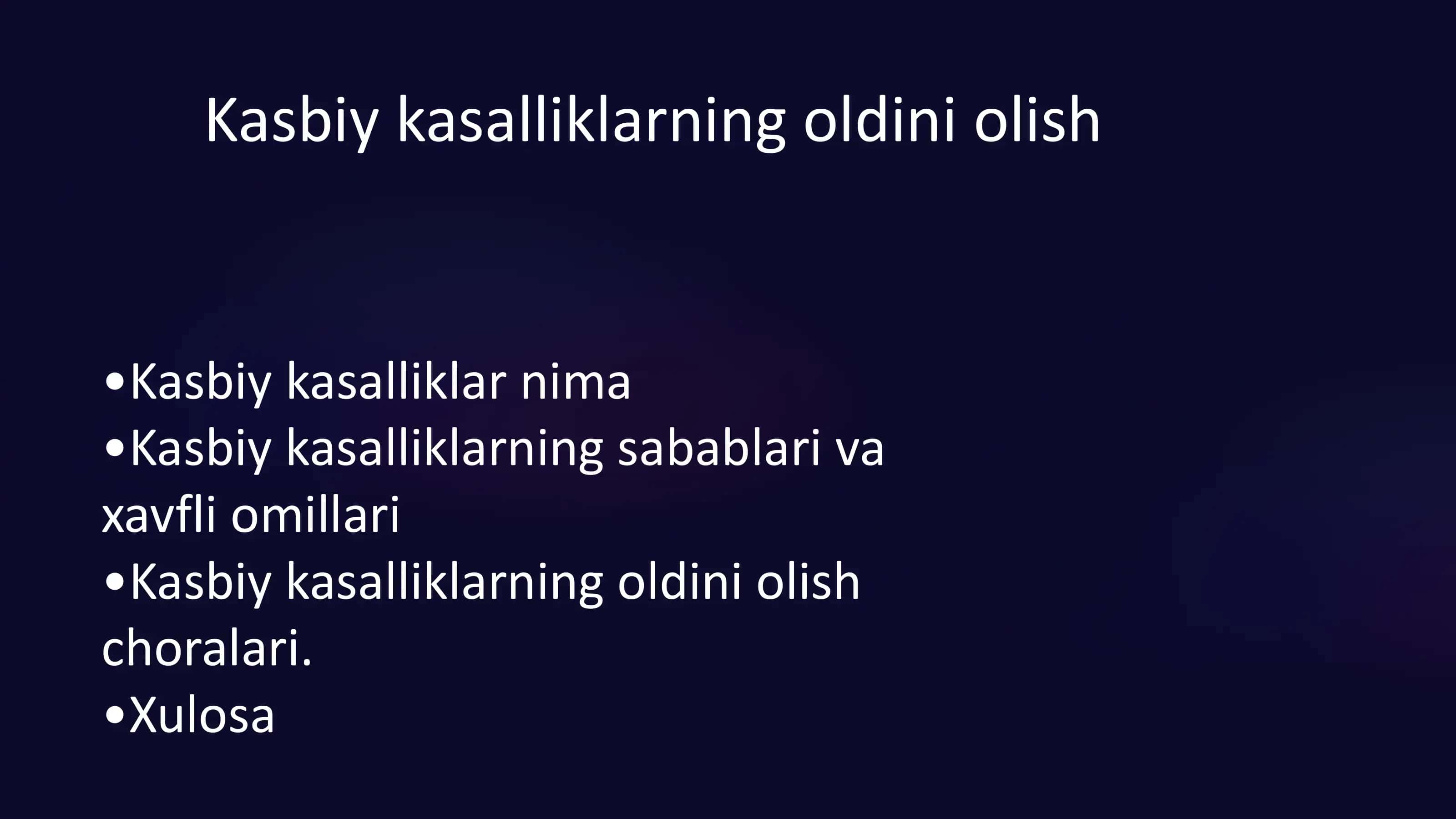Kasbiy kasalliklarni oldini olish choralari