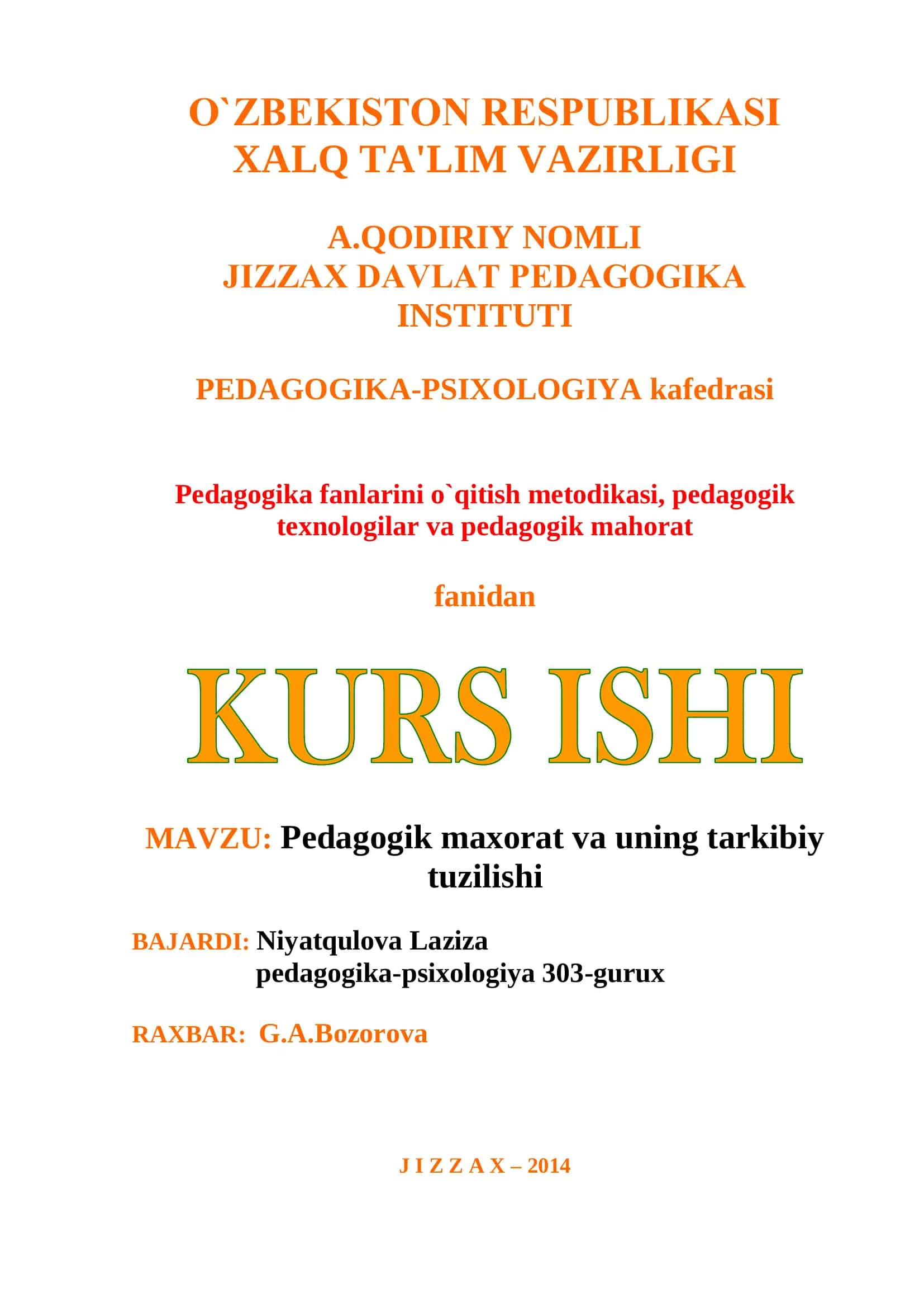 Pedagogik maxorat va uning tarkibiy tuzilishi