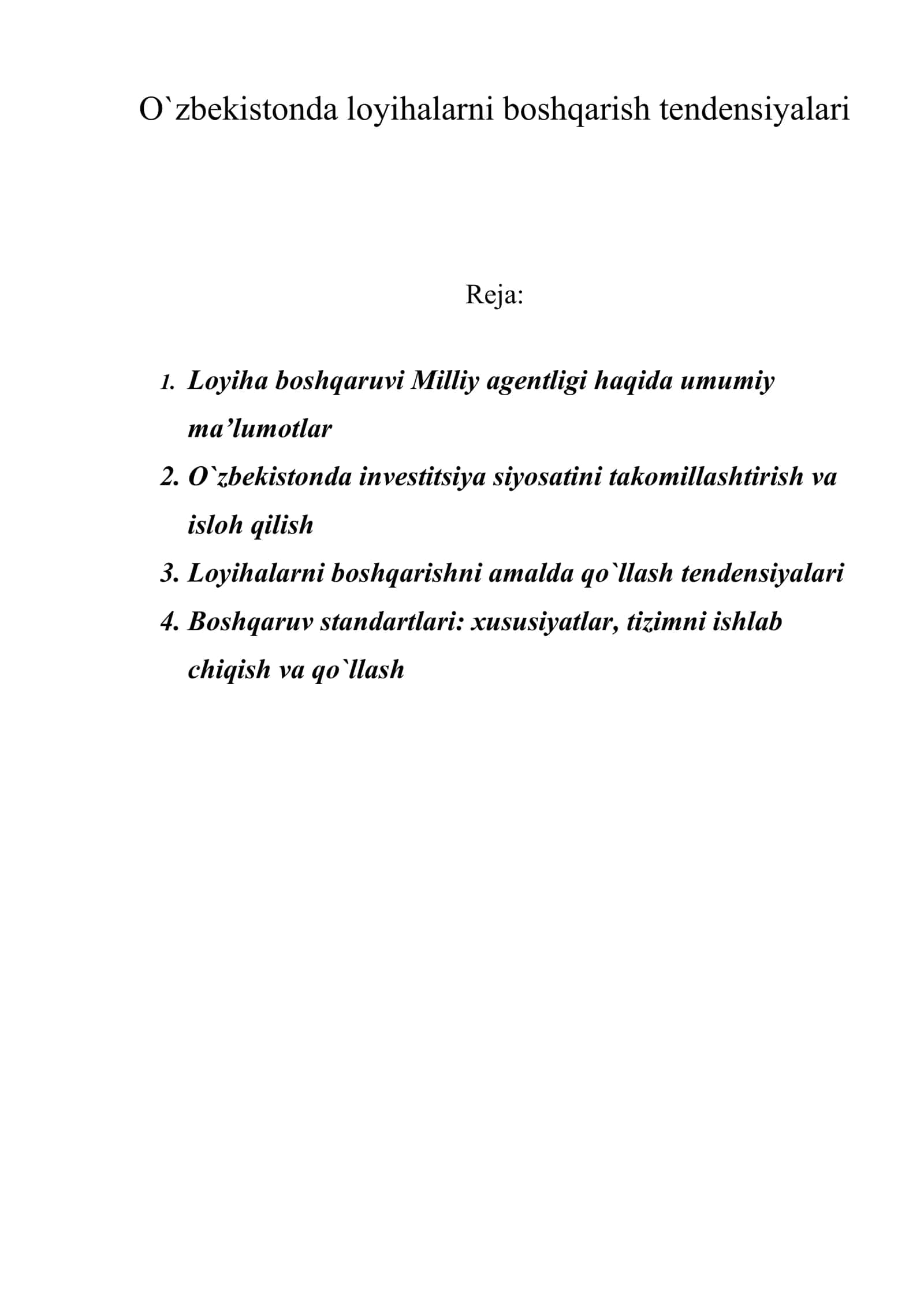 O`zbekistonda loyihalarni boshqarish tendensiyalari