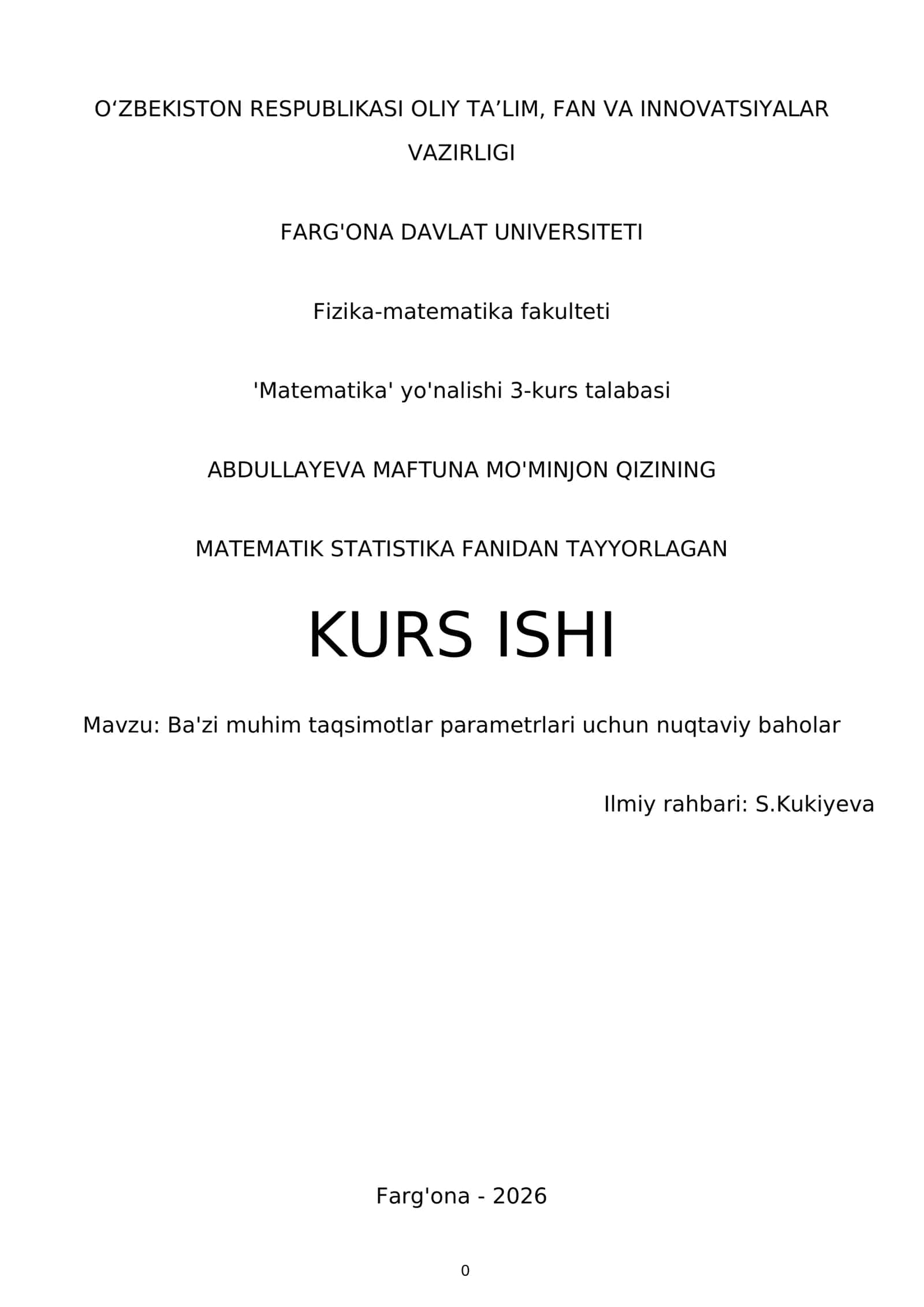 MATEMATIK STATISTIKA FANIDAN TAYYORLAGAN KURS ISHI