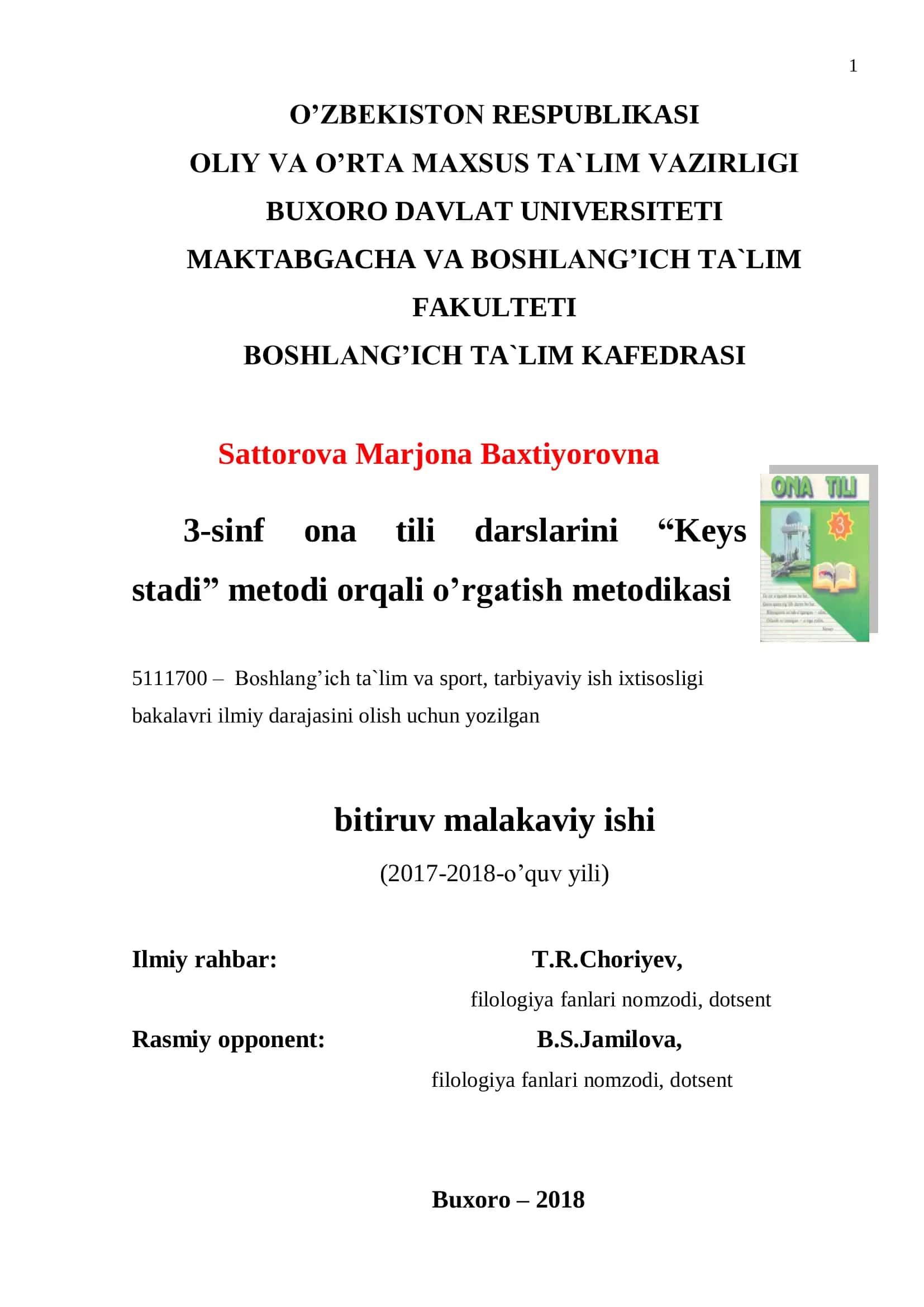 "Keys stadi" metodi orqali ona tili darslarini o'rgatish