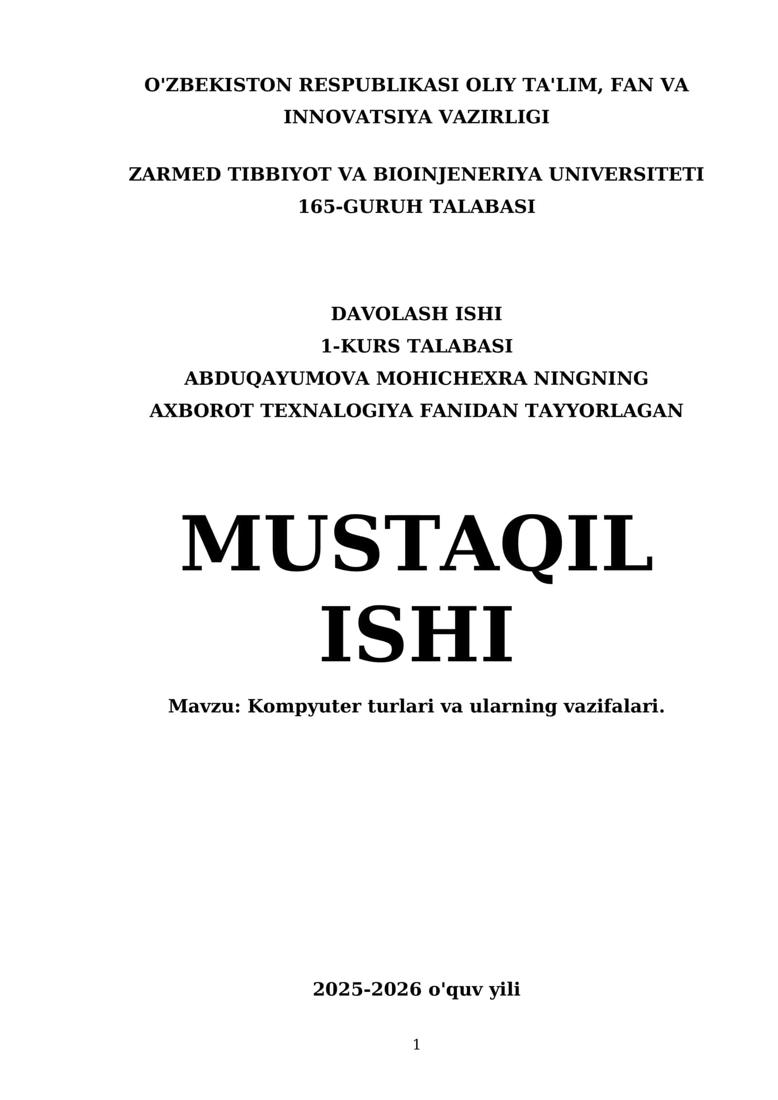 Kompyuter turlari va ularning vazifalari