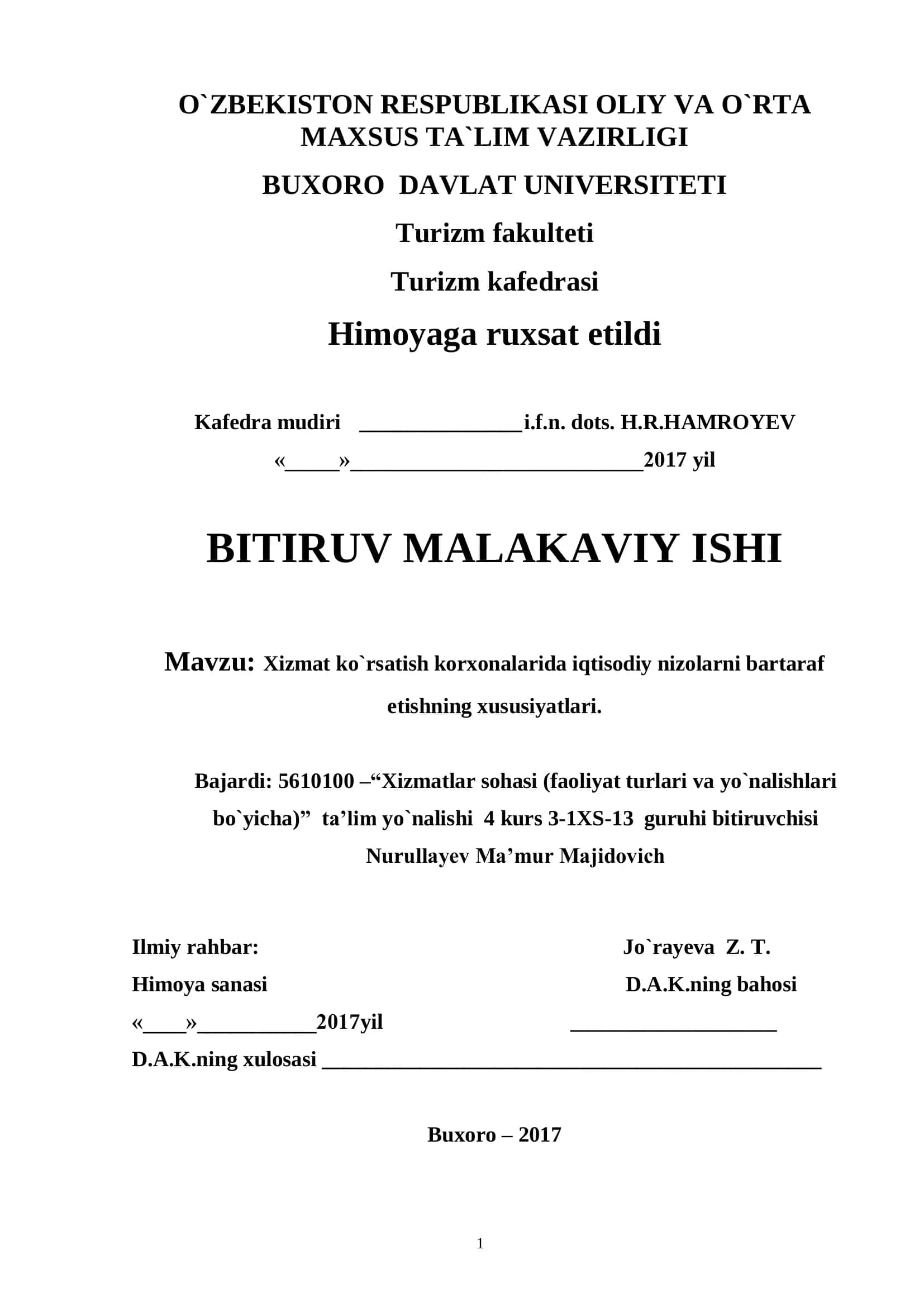 Xizmat ko`rsatish korxonalarida iqtisodiy nizolarni bartaraf etishning xususiyatlari