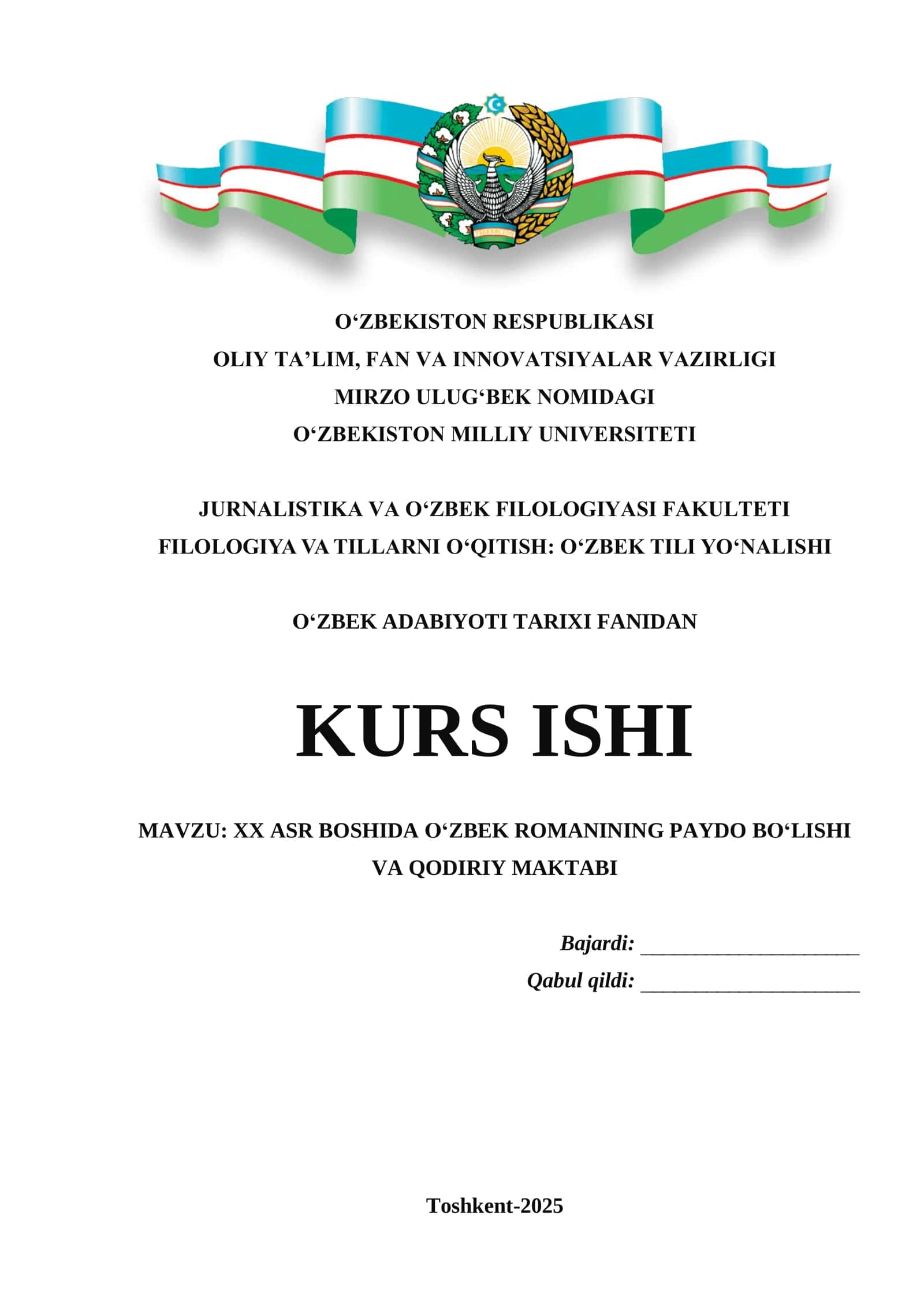 XX ASR BOSHIDA O‘ZBEK ROMANINING PAYDO BO‘LISHI VA QODIRIY MAKTABI