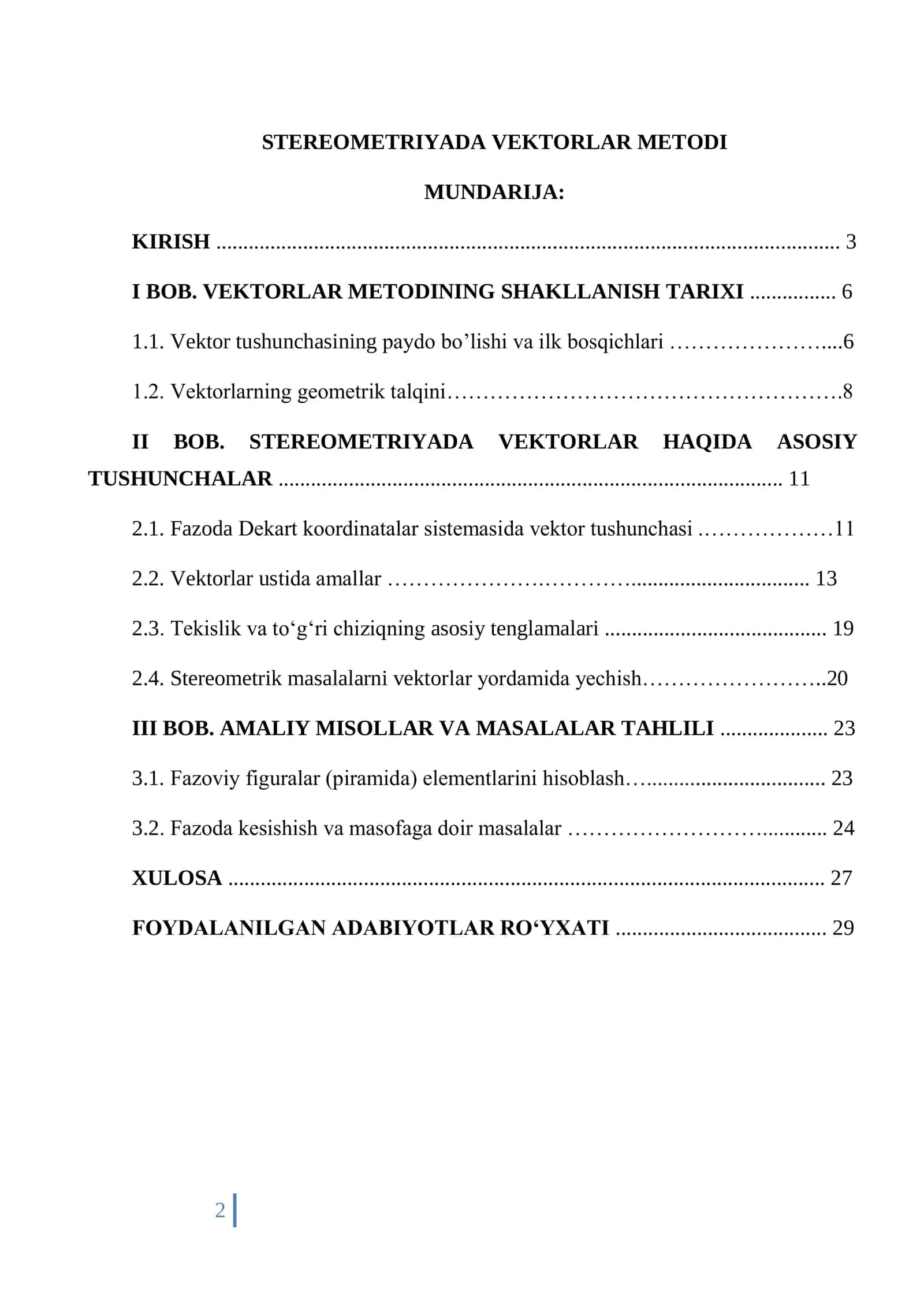 Stereometriyada vektorlar metodi