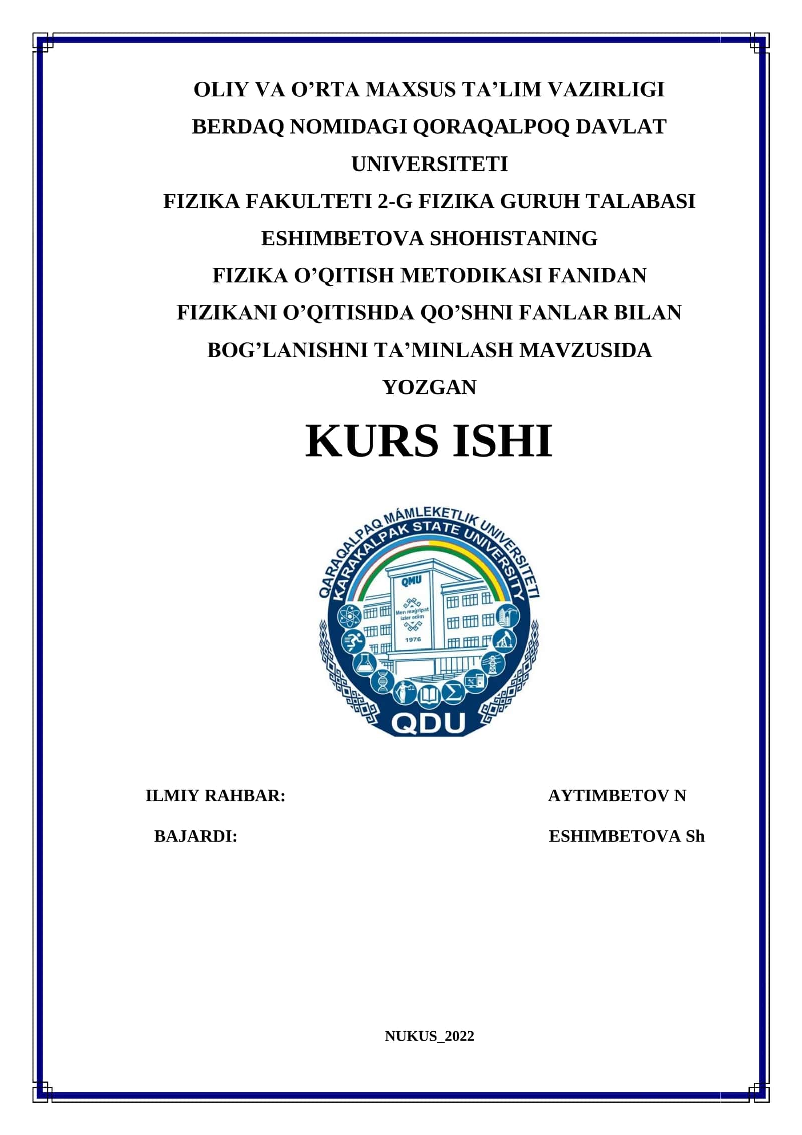 Fizika O’qitish Metodikasi Fanidan