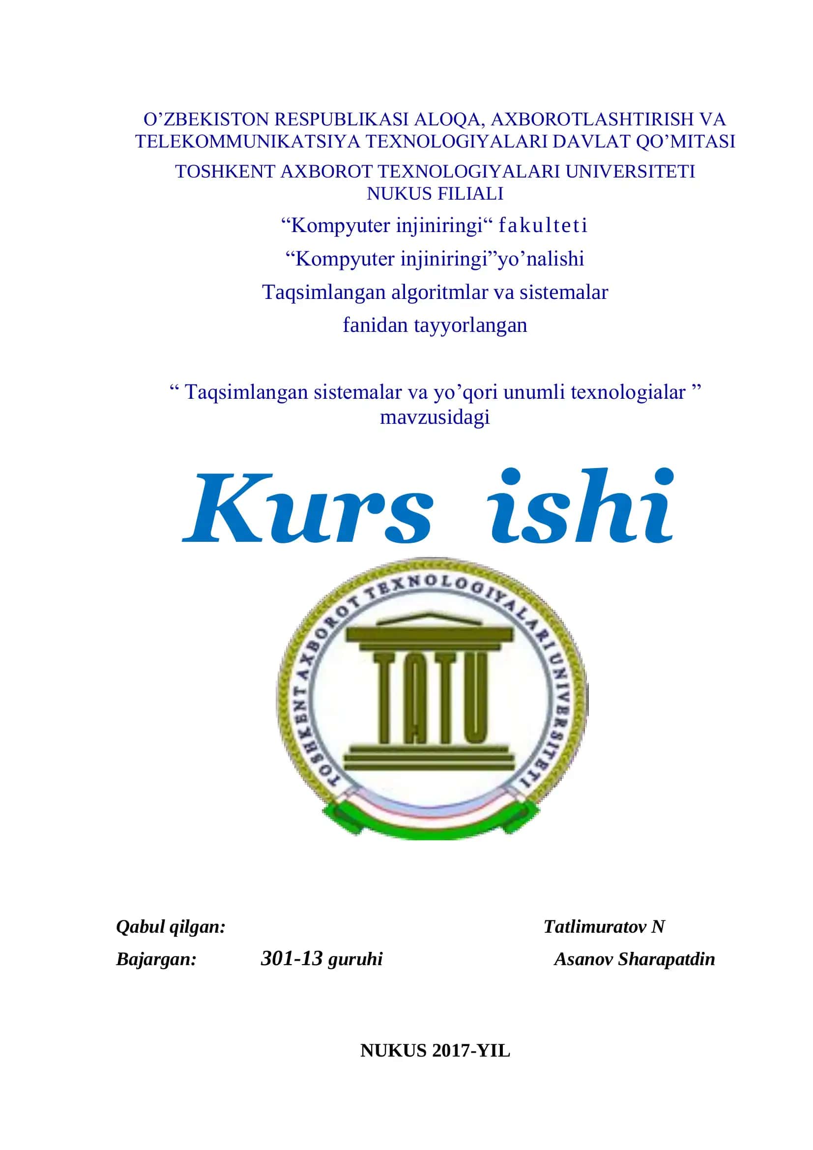 Taqsimlangan sistemalar va yo’qori unumli texnologialar