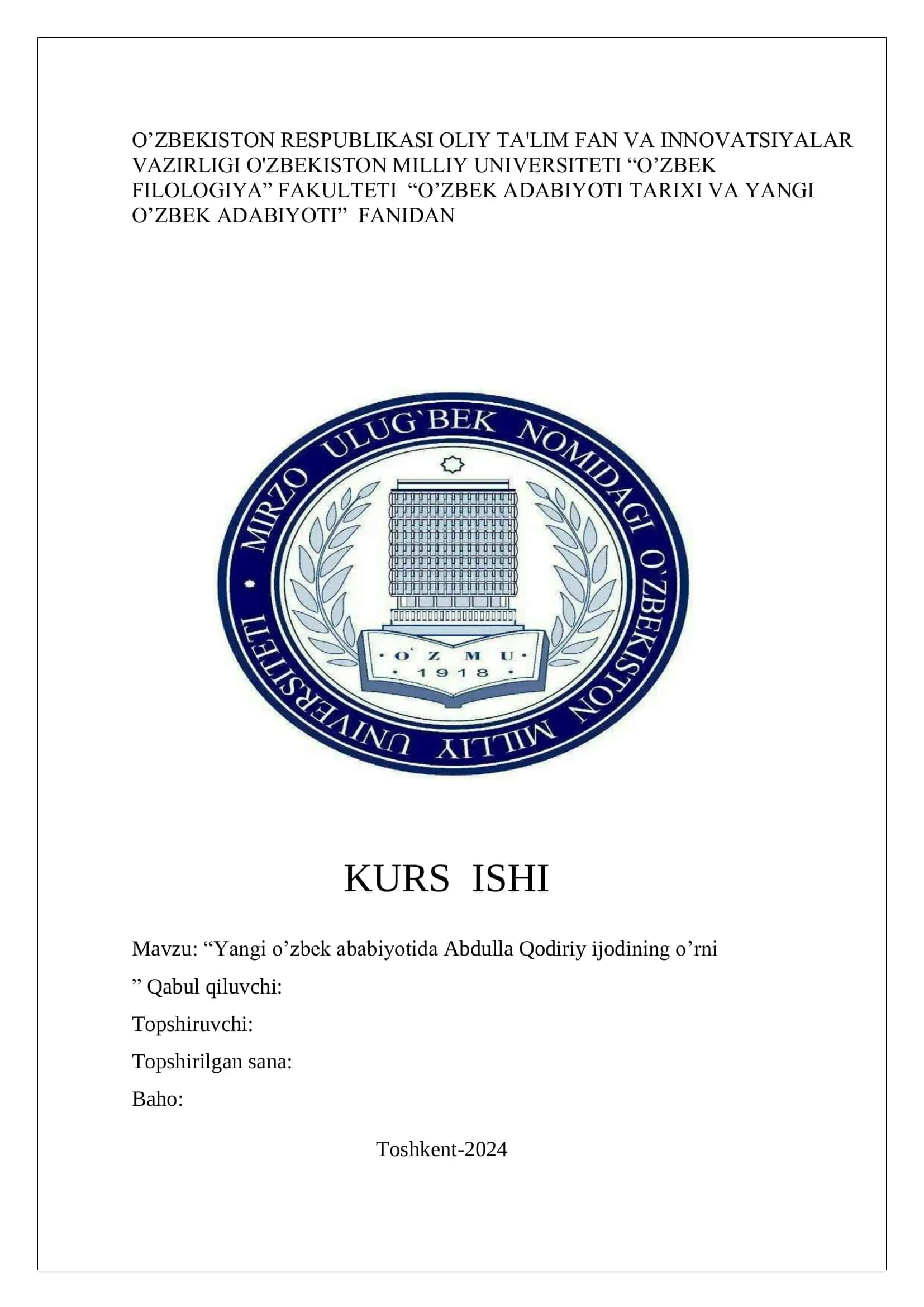 Yangi o’zbek ababiyotida Abdulla Qodiriy ijodining o’rni