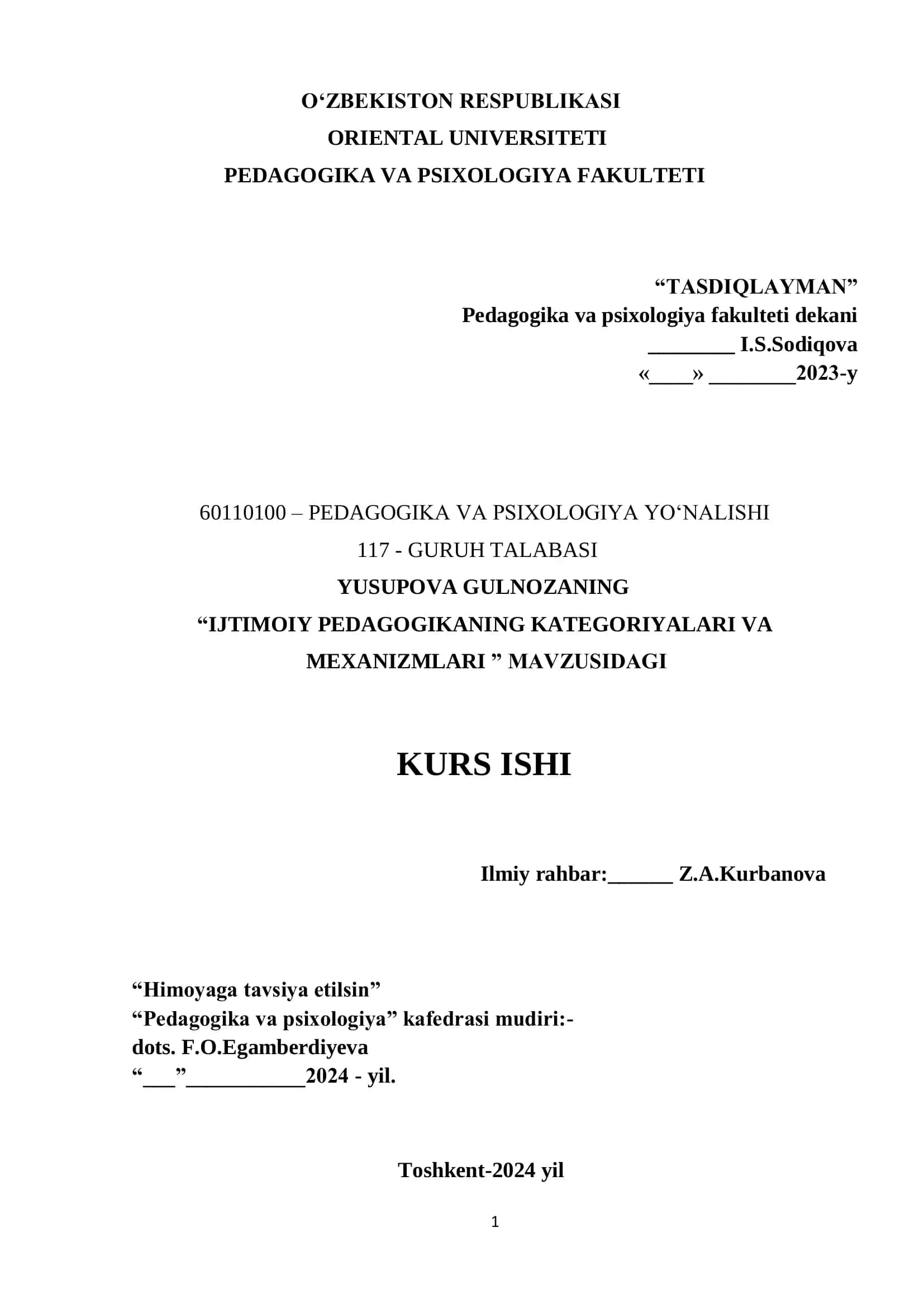 IJTIMOIY PEDAGOGIKANING KATEGORIYALARI VA MEXANIZMLARI
